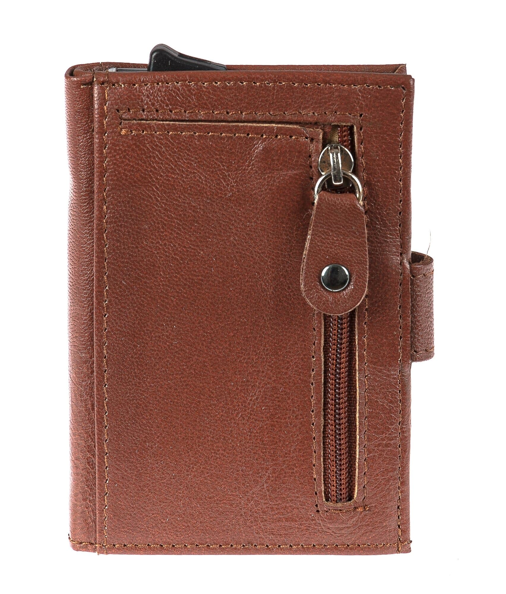 Portafoglio in vera pelle e porta carte di credito in alluminio da uomo BIRMANIA, con BLOCCO RFID, colore MARRONE, CHIAROSCURO, MADE IN ITALY