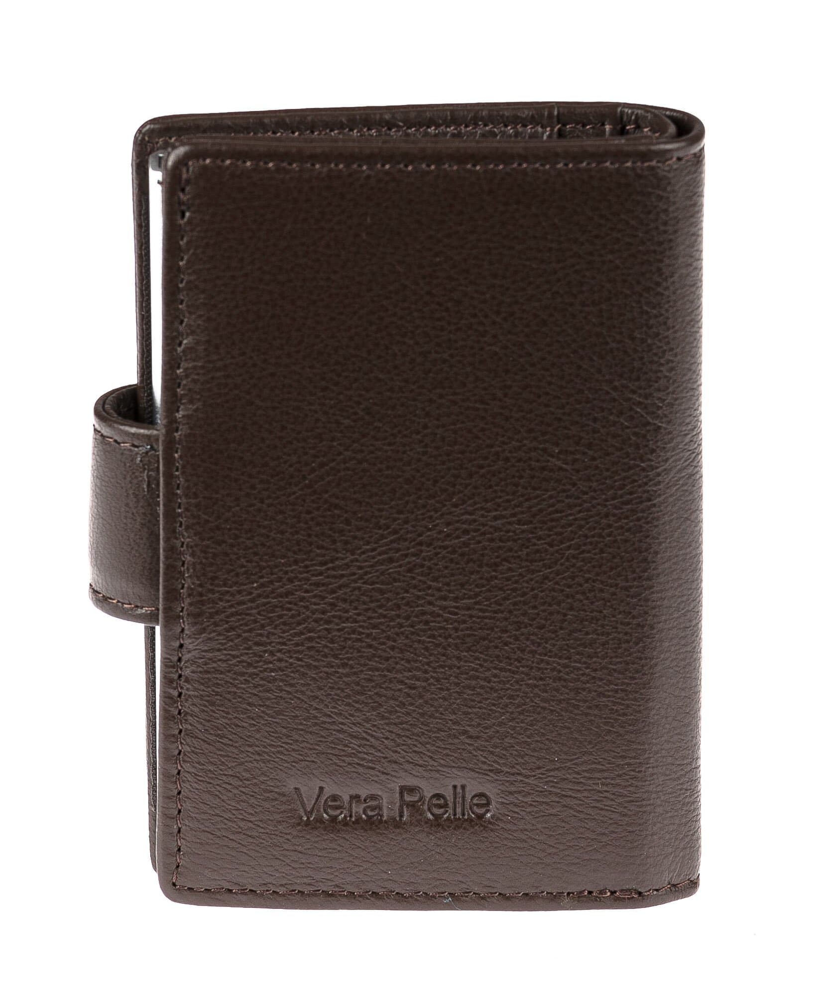 Portafoglio in vera pelle e porta carte di credito in alluminio da uomo EL SALVADOR, con BLOCCO RFID, colore TESTA DI MORO, CHIAROSCURO