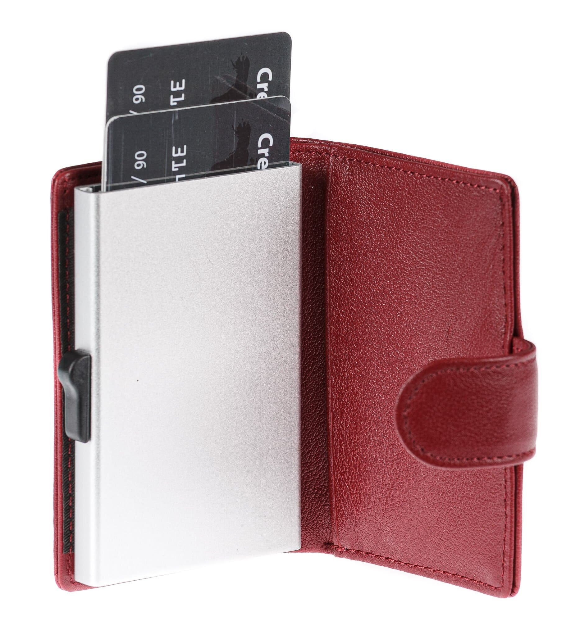Portafoglio in vera pelle e porta carte di credito in alluminio da uomo EL SALVADOR, con BLOCCO RFID, colore RED, CHIAROSCURO