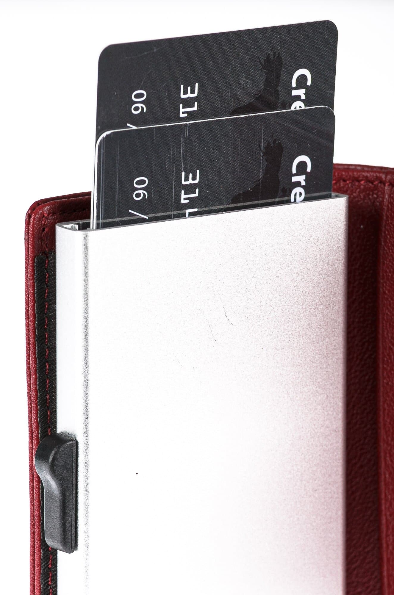 Portafoglio in vera pelle e porta carte di credito in alluminio da uomo EL SALVADOR, con BLOCCO RFID, colore RED, CHIAROSCURO