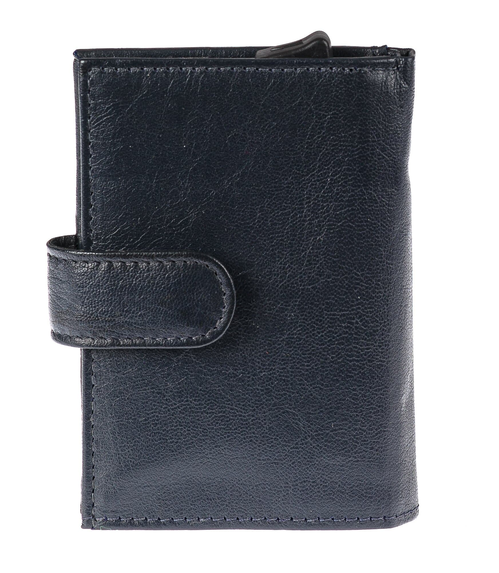 Portafoglio in vera pelle e porta carte di credito in alluminio da uomo BIRMANIA, con BLOCCO RFID, colore BLU, CHIAROSCURO, MADE IN ITALY 