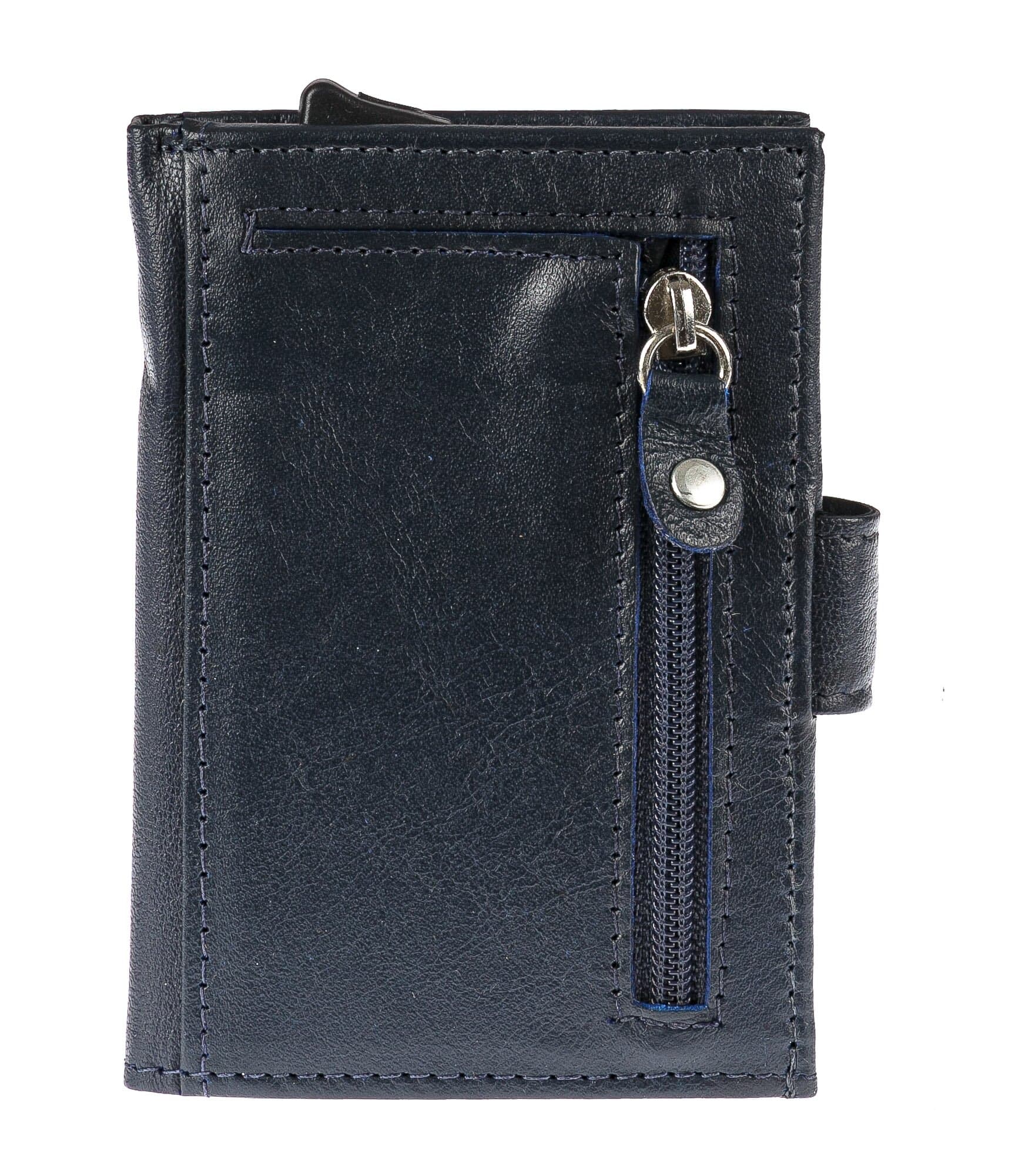 Portafoglio in vera pelle e porta carte di credito in alluminio da uomo BIRMANIA, con BLOCCO RFID, colore BLU, CHIAROSCURO, MADE IN ITALY 
