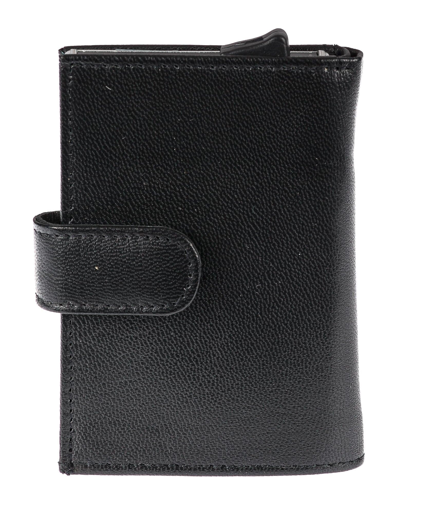 Portafoglio in vera pelle e porta carte di credito in alluminio da uomo BIRMANIA, con BLOCCO RFID, colore NERO, CHIAROSCURO, MADE IN ITALY