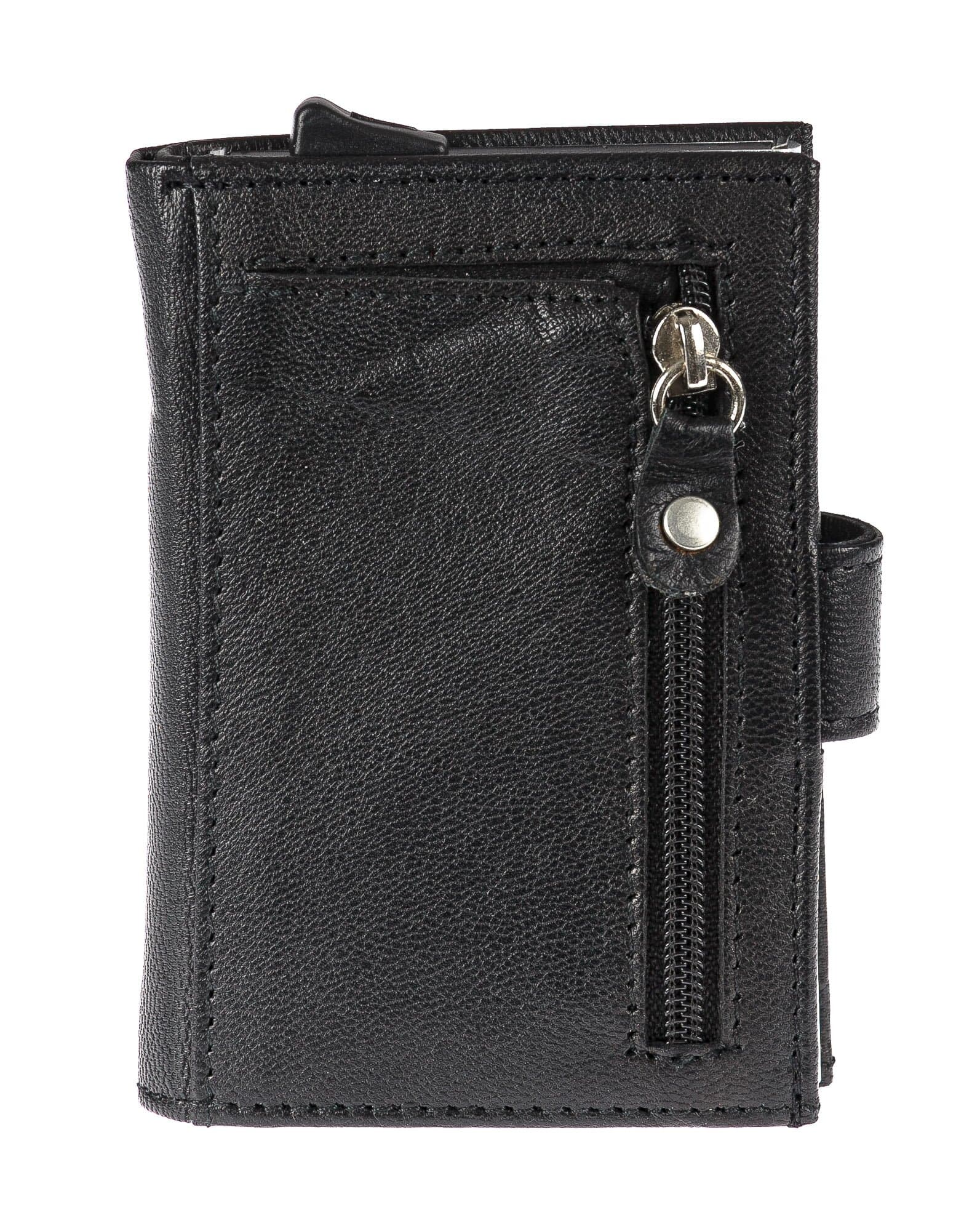 Portafoglio in vera pelle e porta carte di credito in alluminio da uomo BIRMANIA, con BLOCCO RFID, colore NERO, CHIAROSCURO, MADE IN ITALY