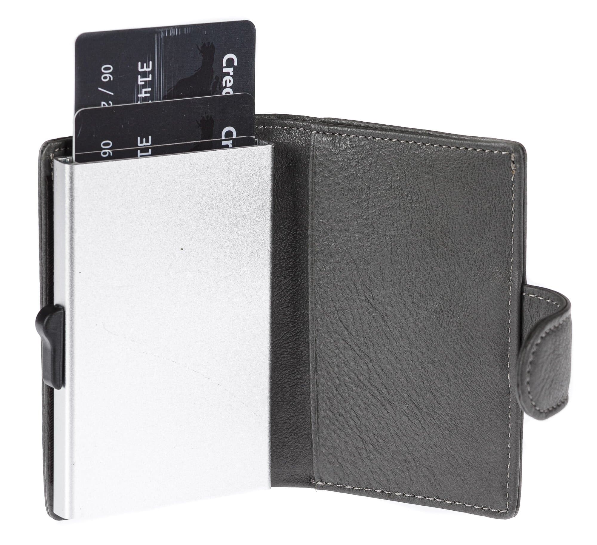 Portafoglio in vera pelle e porta carte di credito in alluminio da uomo EL SALVADOR, con BLOCCO RFID, colore GRIGIO, CHIAROSCURO