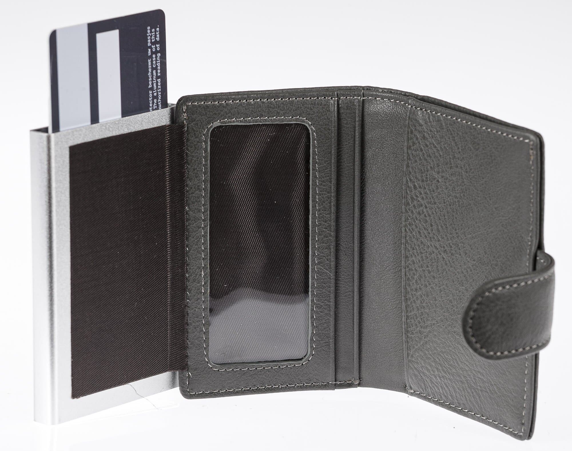 Portafoglio in vera pelle e porta carte di credito in alluminio da uomo EL SALVADOR, con BLOCCO RFID, colore GRIGIO, CHIAROSCURO
