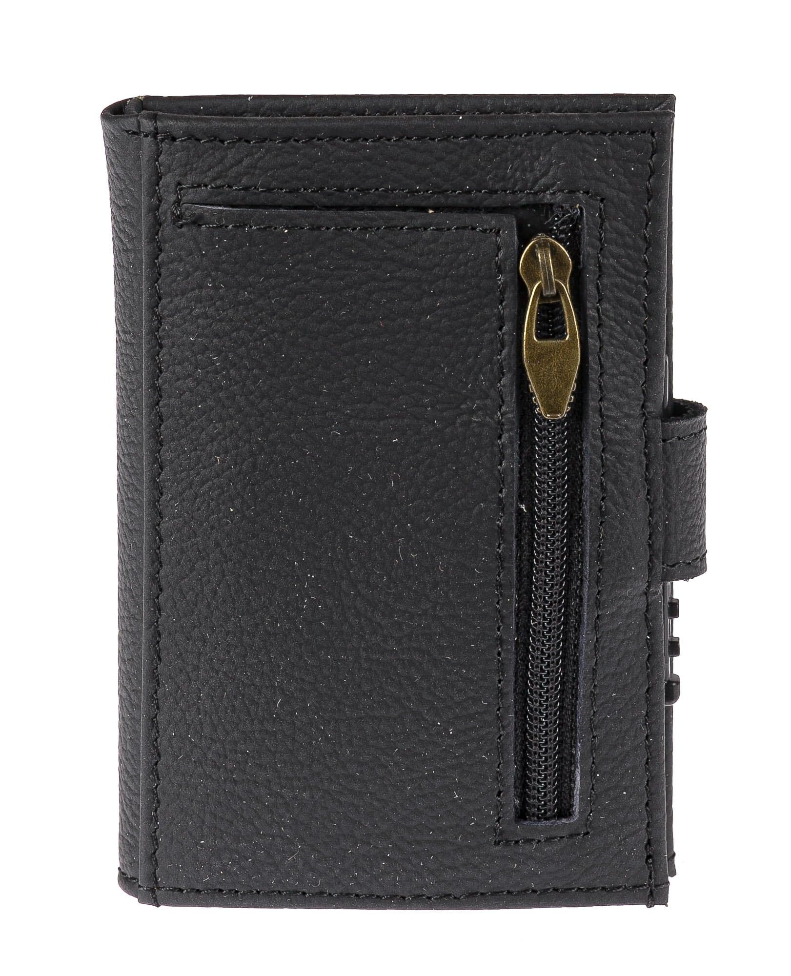 Portafoglio in vera pelle e porta carte di credito in alluminio da uomo OMAN, con BLOCCO RFID, colore NERO, CHIAROSCURO