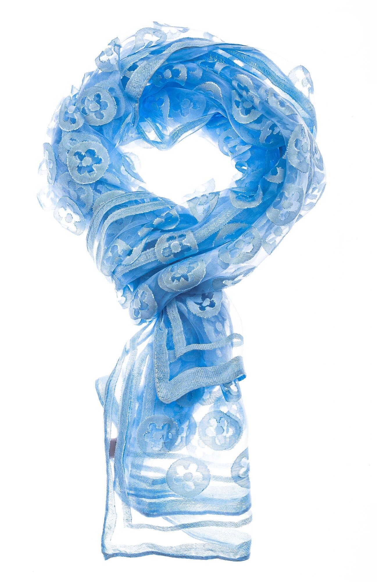 Foulard primaverile da donna PESCA, design floreale, colore AZZURRO, EMPORIUM ITALY