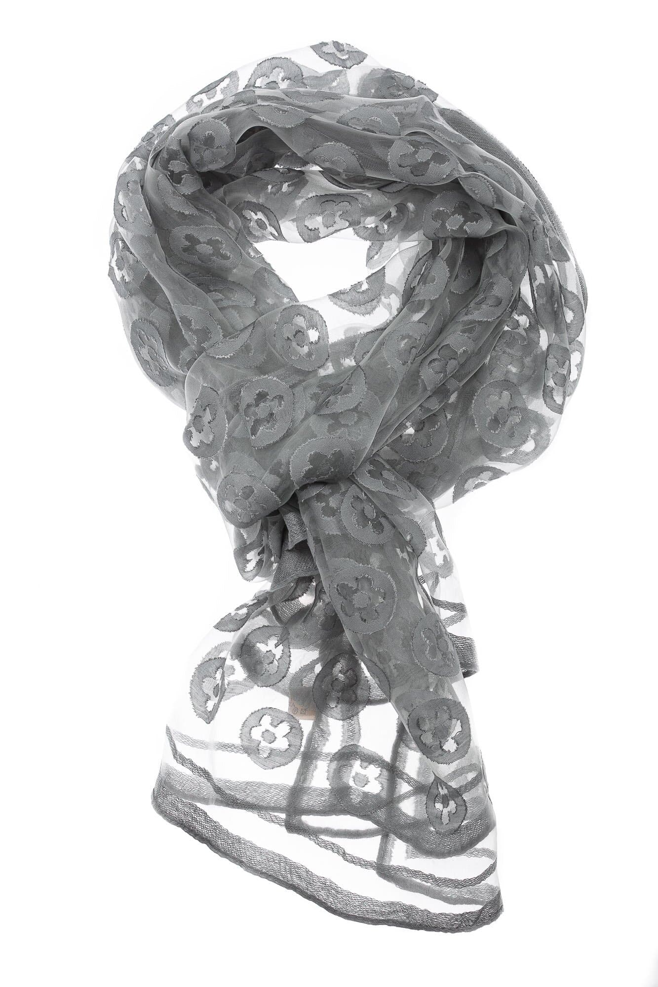 Foulard primaverile da donna PESCA, design floreale, colore GRIGIO, EMPORIUM ITALY