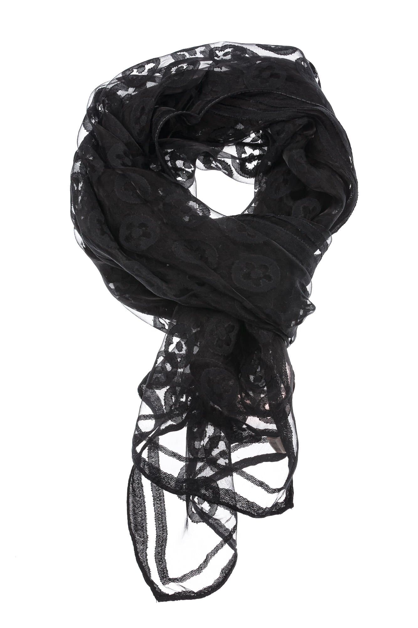 Foulard primaverile da donna PESCA, design floreale, colore NERO, EMPORIUM ITALY