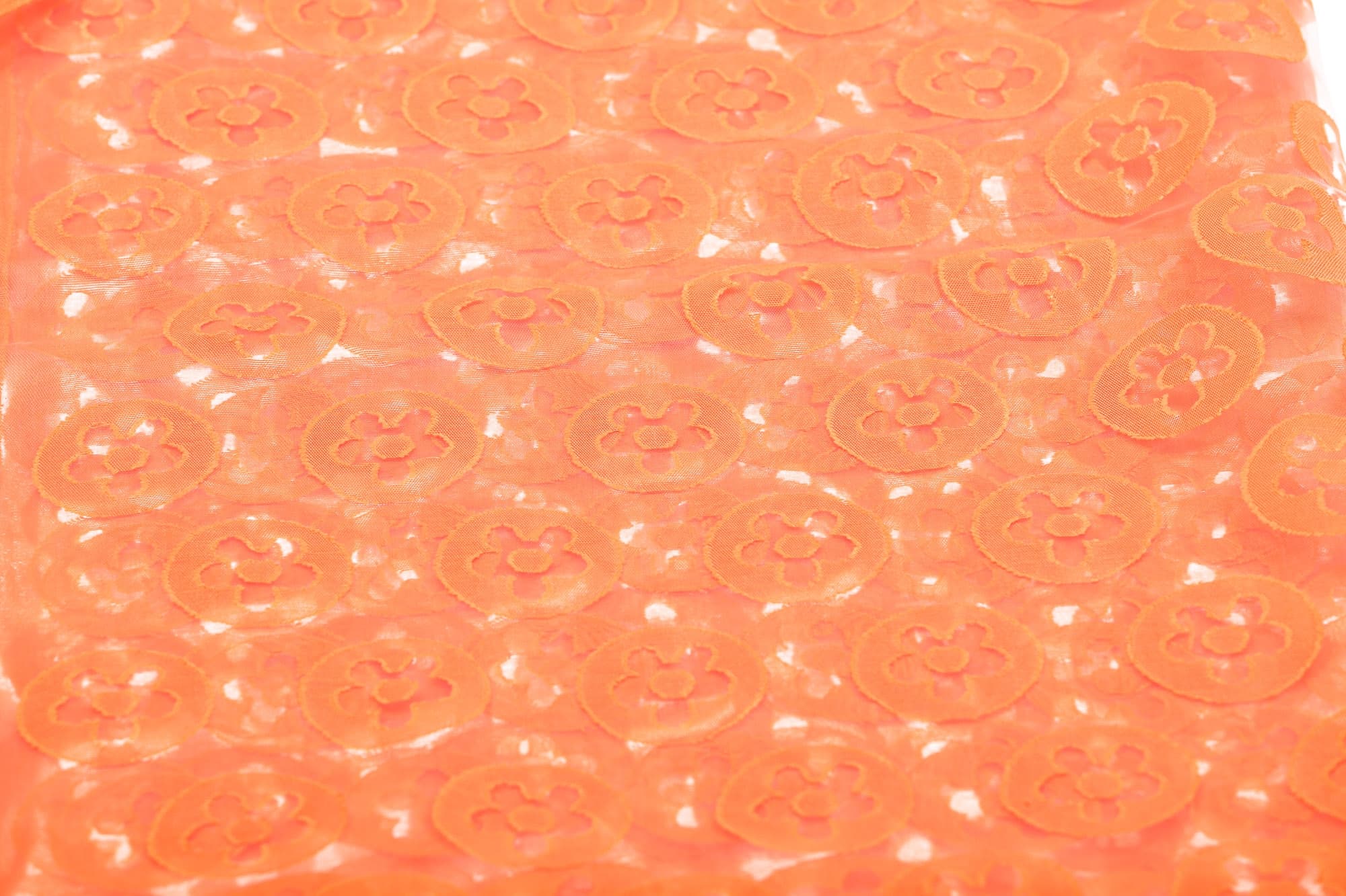 Foulard primaverile da donna PESCA, design floreale, colore ARANCIONE, EMPORIUM ITALY 