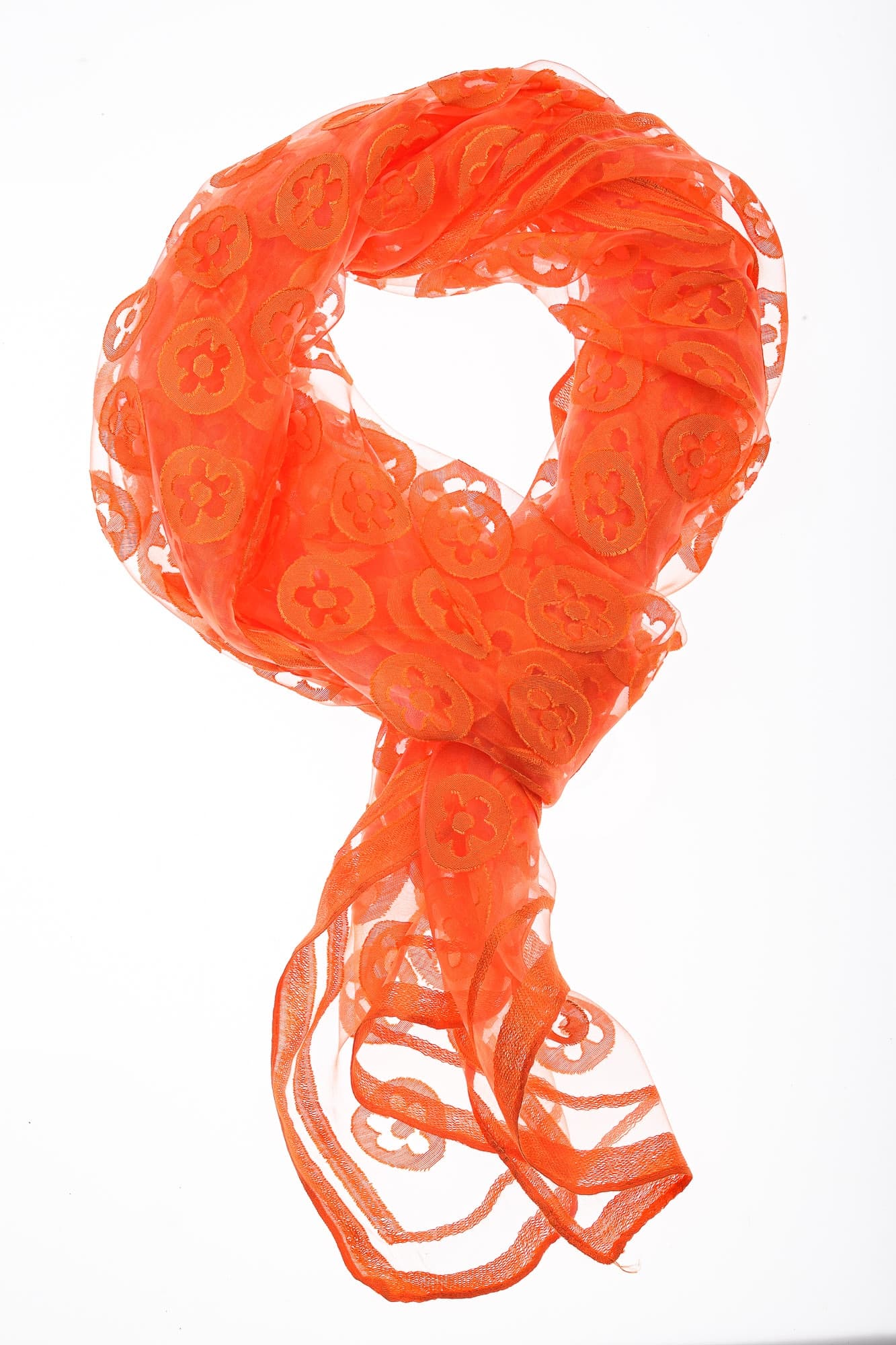 Foulard primaverile da donna PESCA, design floreale, colore ARANCIONE, EMPORIUM ITALY 