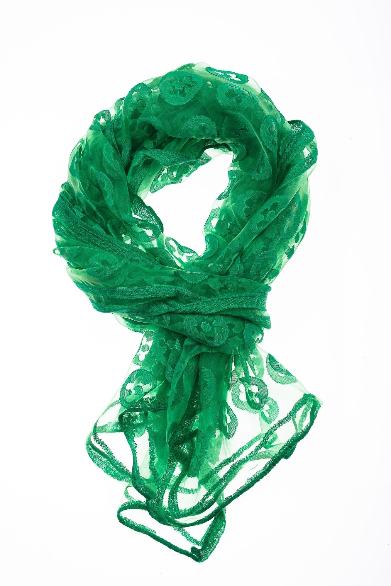 Foulard primaverile da donna PESCA, design floreale, colore VERDE, EMPORIUM ITALY