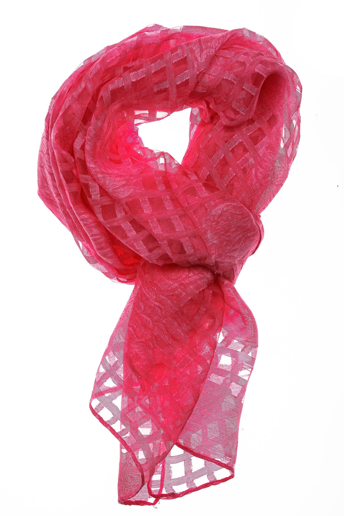 Foulard primaverile da donna ANANAS, design a quadretti, colore ROSA, EMPORIUM ITALY