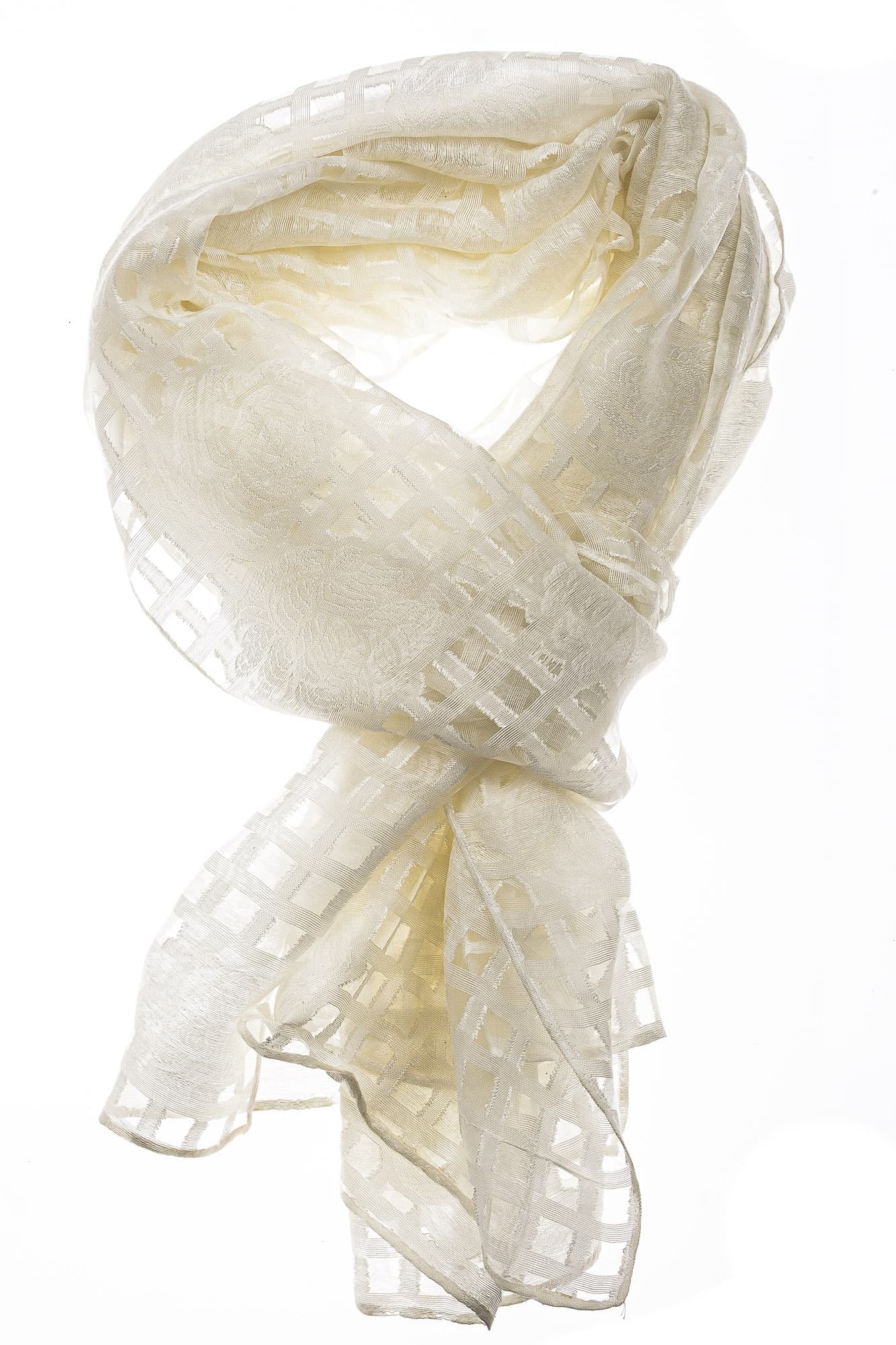 Foulard primaverile da donna ANANAS, design a quadretti, colore CHAMPAGNE, EMPORIUM ITALY
