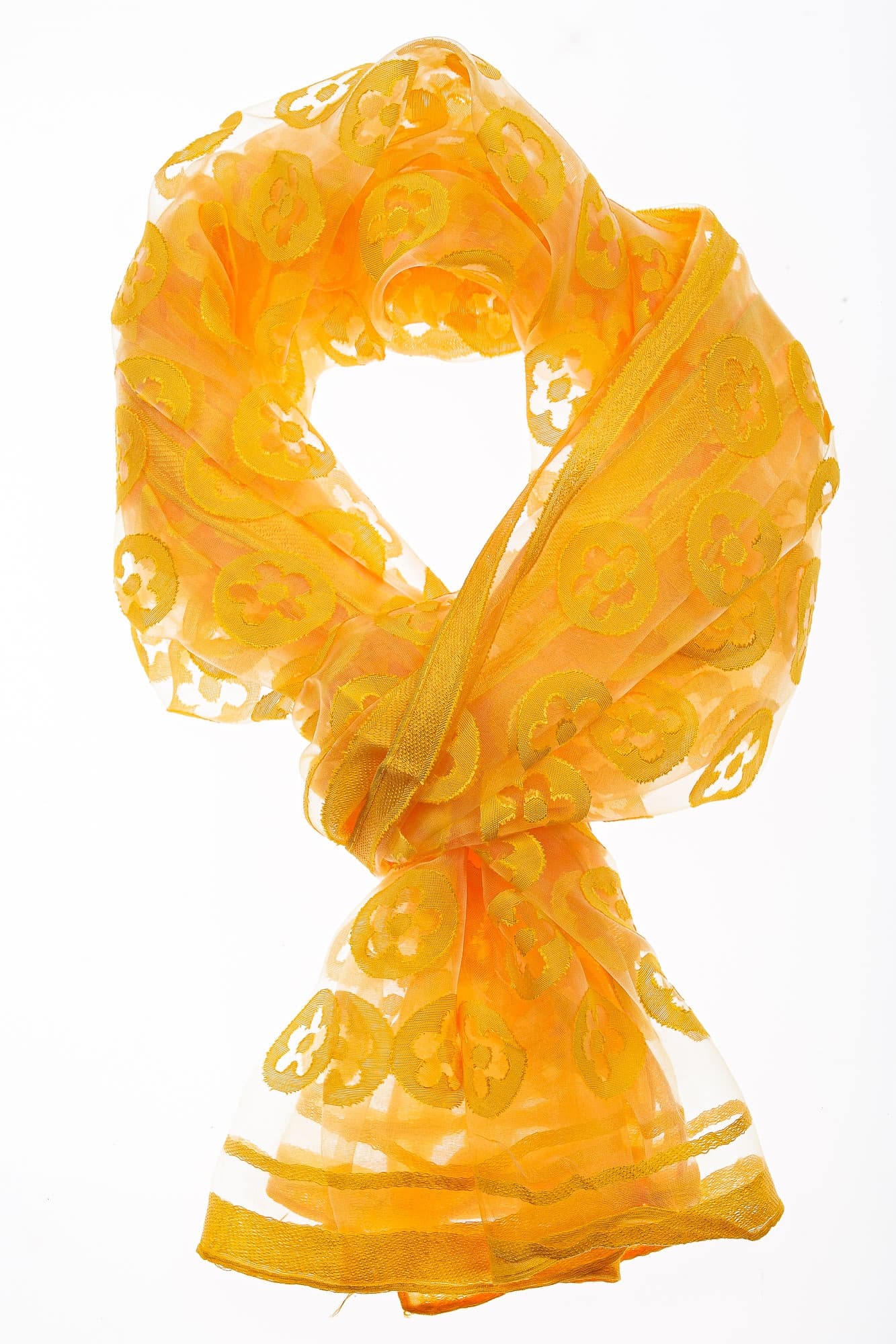 Foulard primaverile da donna PESCA, design floreale, colore GIALLO, EMPORIUM ITALY