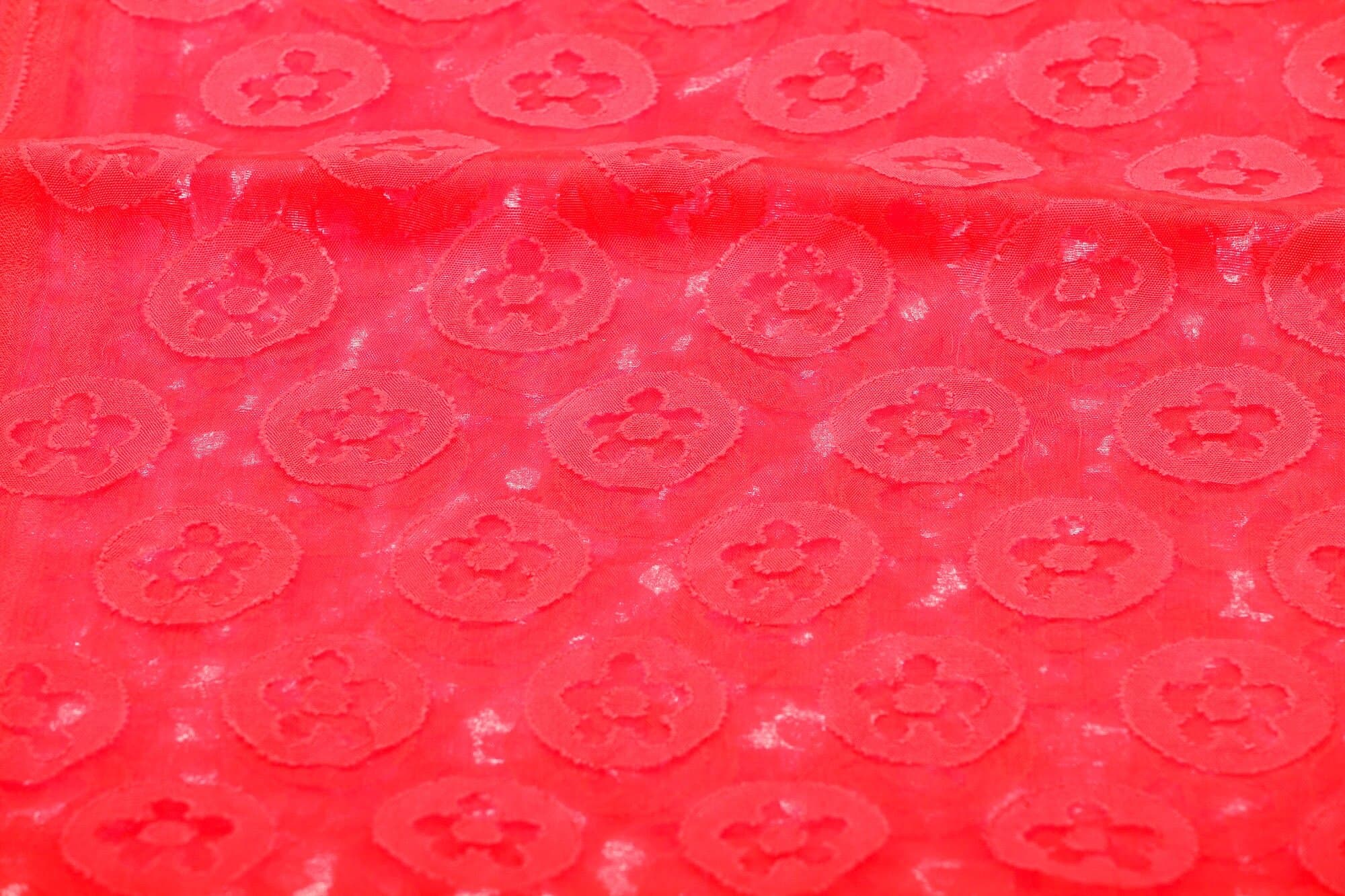 Foulard primaverile da donna PESCA, design floreale, colore ROSSO, EMPORIUM ITALY
