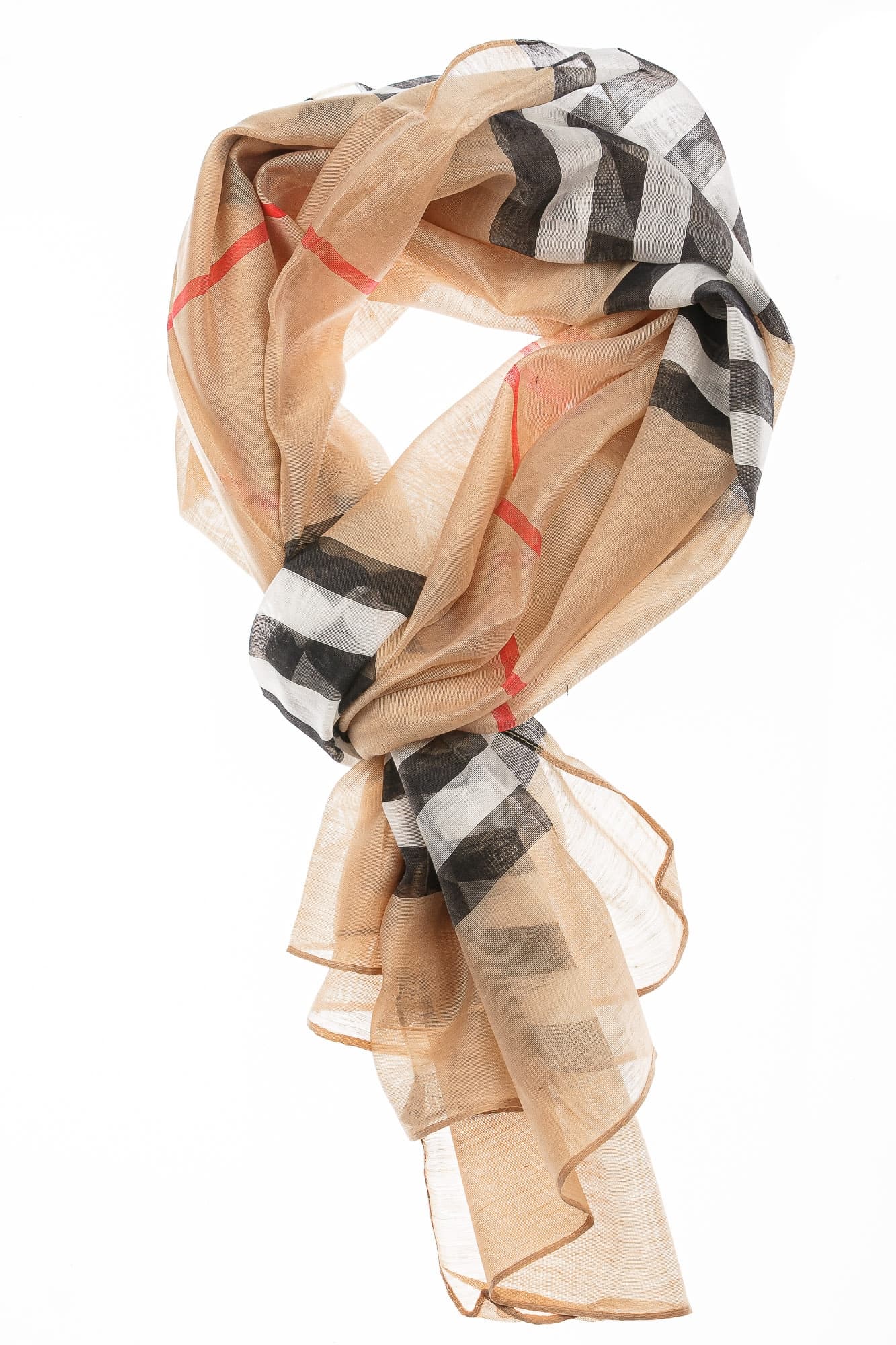 Foulard primaverile da donna MELA, design a quadretti, colore BEIGE/MULTICOLOUR, EMPORIUM ITALY