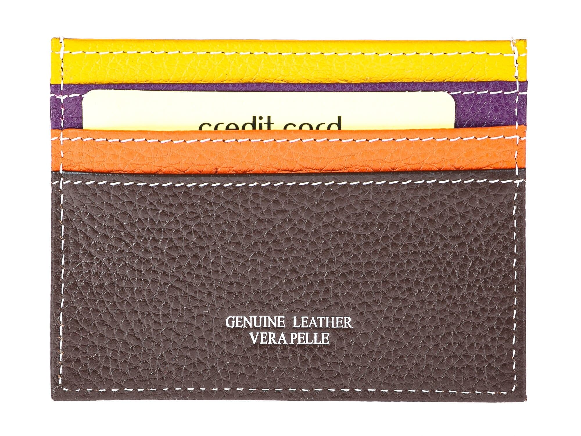 Porta tessere - carte di credito uomo / donna in vera pelle tradizionale SANTINI mod BELGIO, MULTICOLORE/GIALLO/VIOLA/ARANCIONE/BEIGE, Made in Italy.