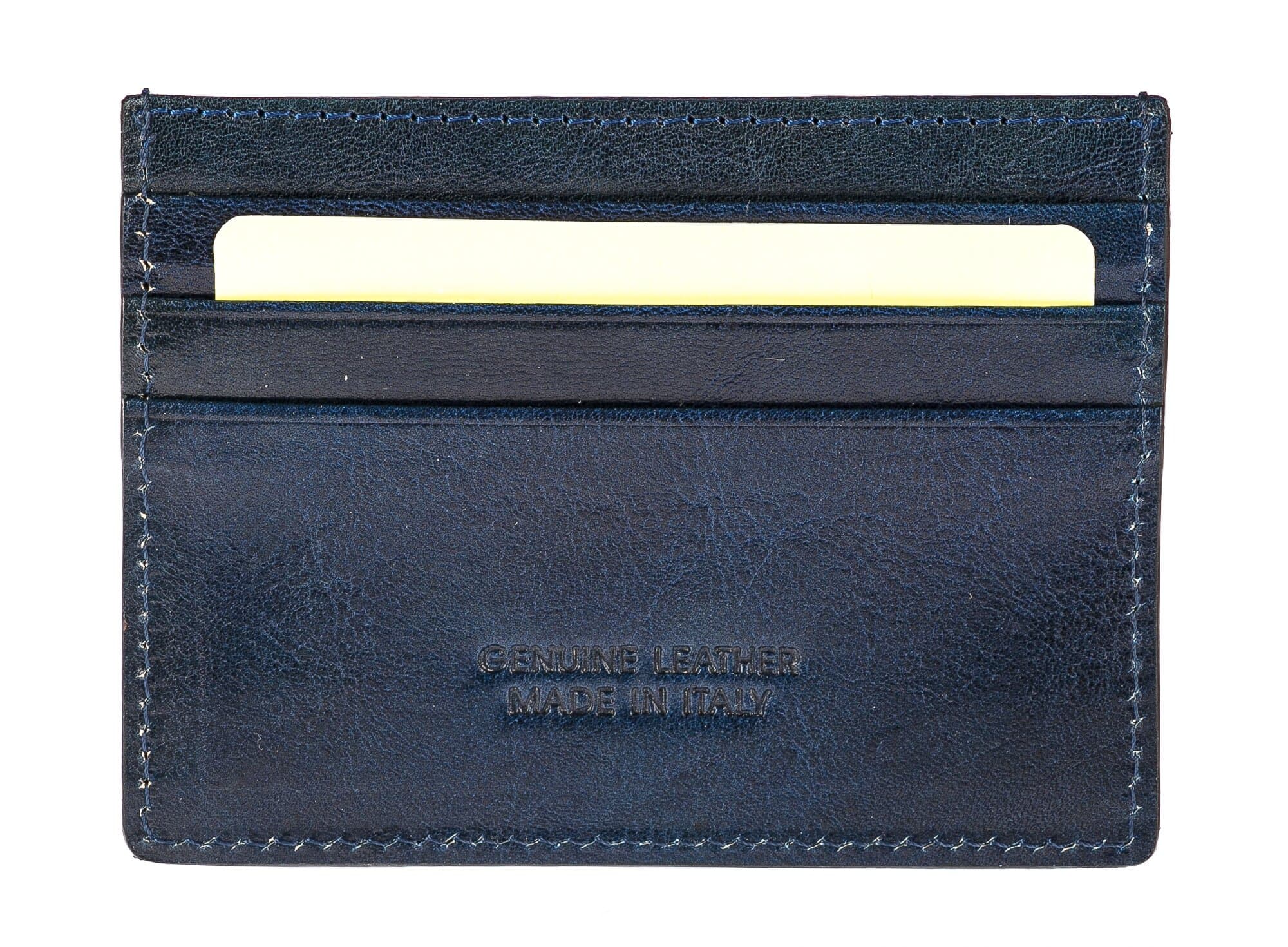 Porta tessere - carte di credito uomo / donna in vera pelle tradizionale SANTINI mod BELGIO, colore BLU SCURO, Made in Italy.