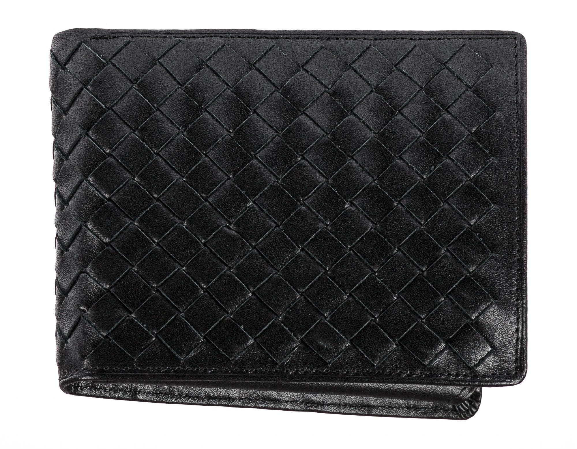 Portafoglio in vera pelle intrecciata da uomo GIORDANIA, colore NERO, CHIAROSCURO