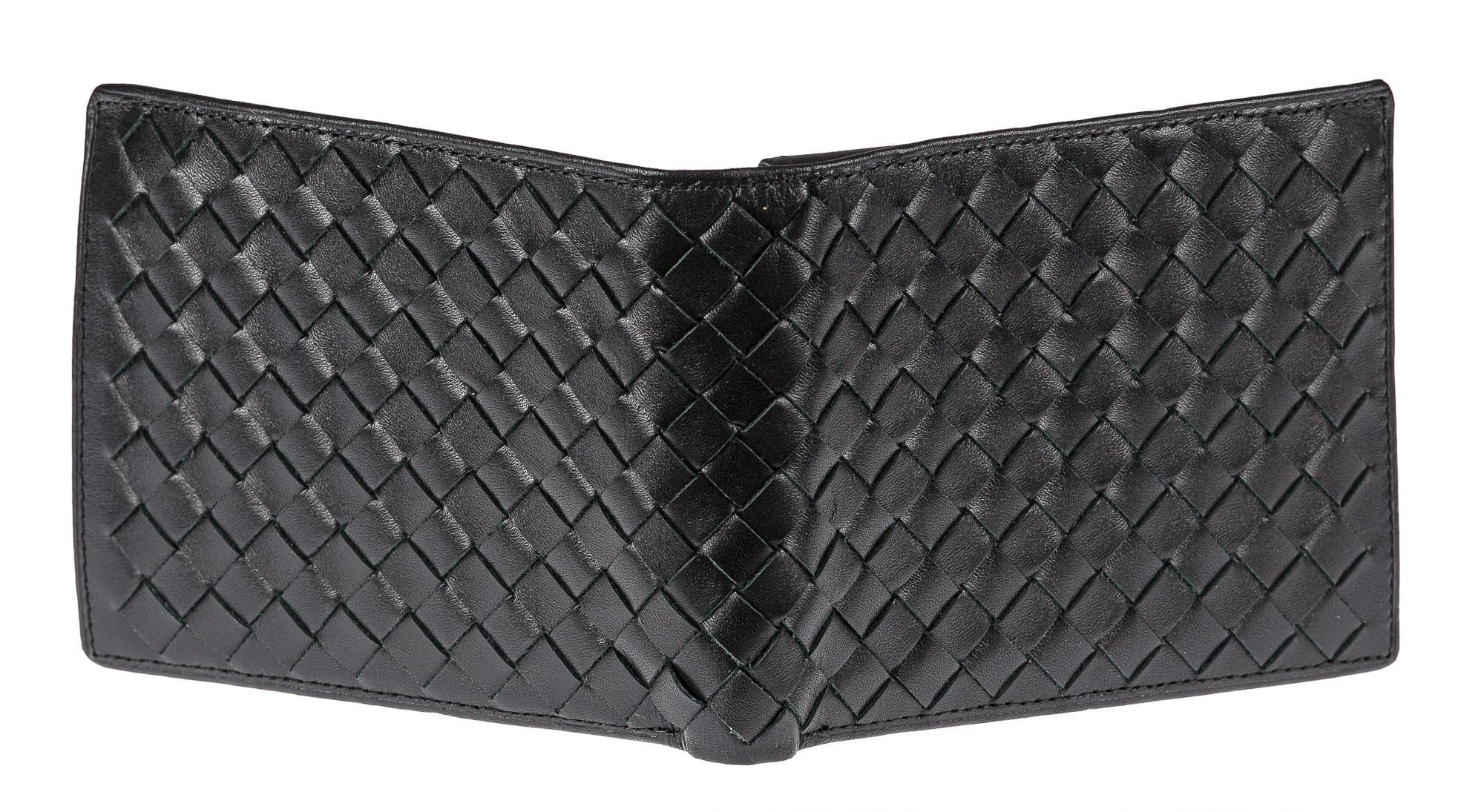 Portafoglio in vera pelle intrecciata da uomo GIORDANIA, colore NERO, CHIAROSCURO
