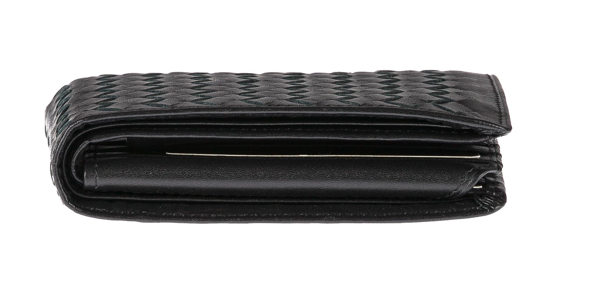 Portafoglio in vera pelle intrecciata da uomo GIORDANIA, colore NERO, CHIAROSCURO