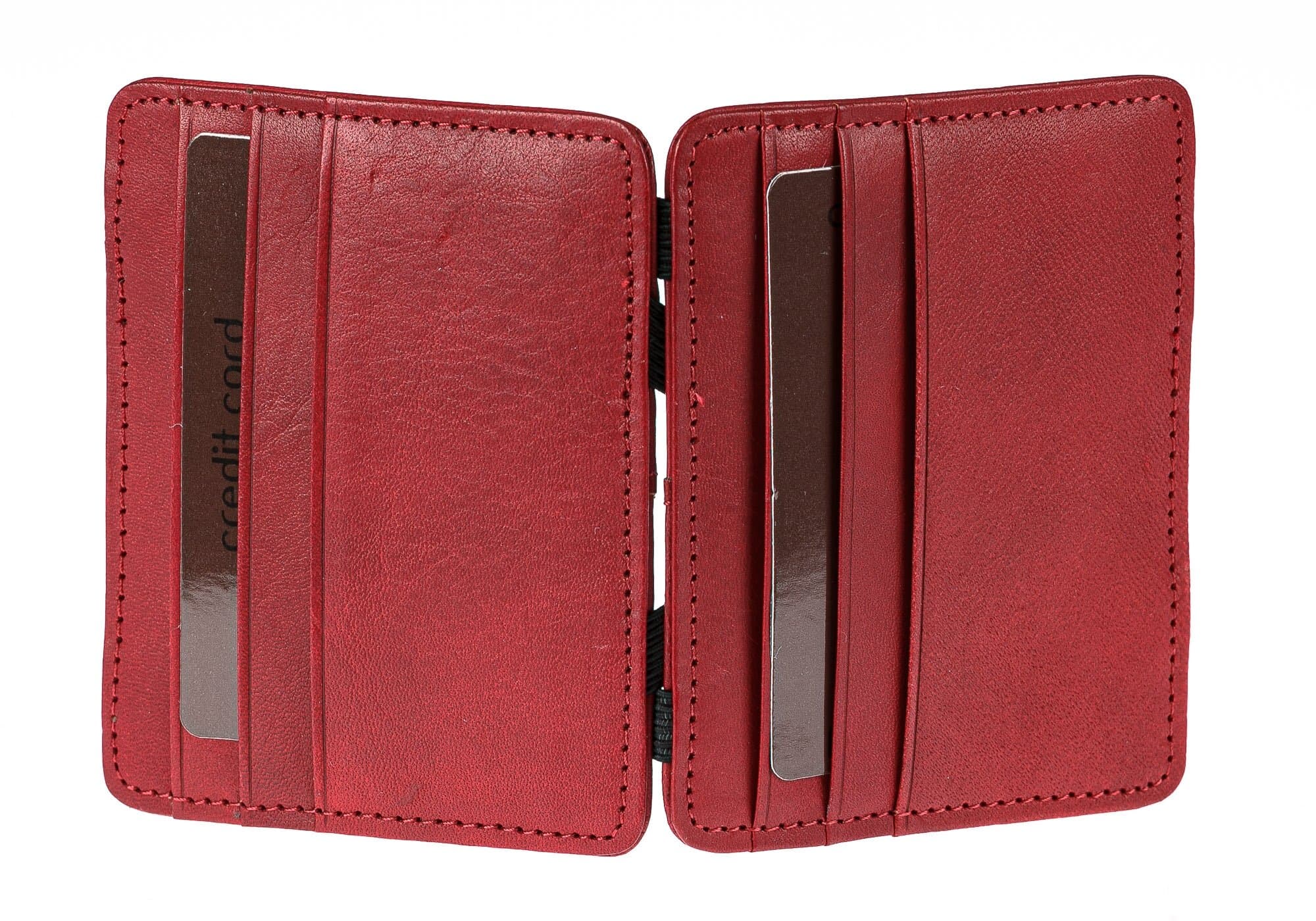 Portatessere con elastico fermasoldi in vera pelle unisex POLONIA, colore ROSSO, CHIAROSCURO