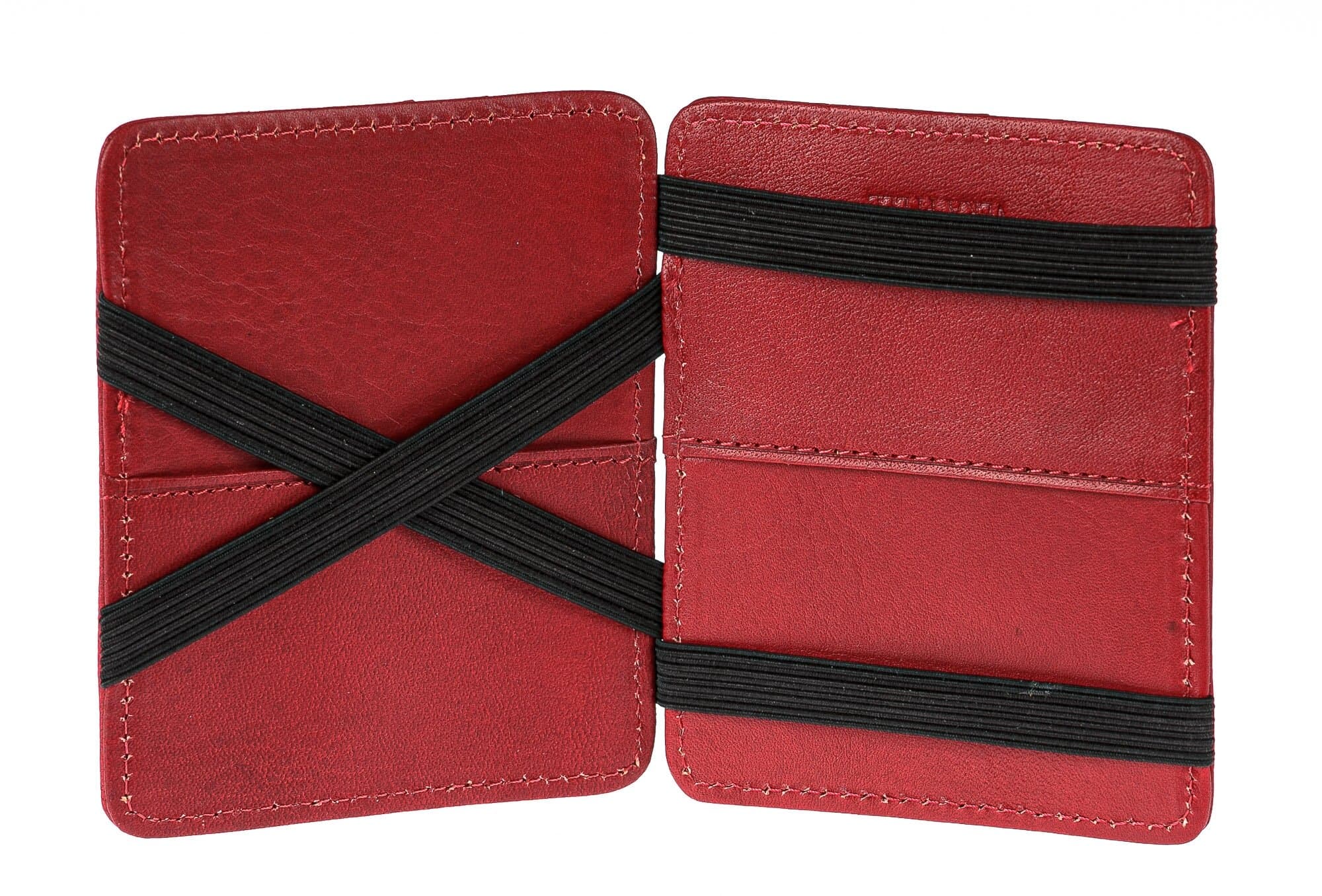 Portatessere con elastico fermasoldi in vera pelle unisex POLONIA, colore ROSSO, CHIAROSCURO