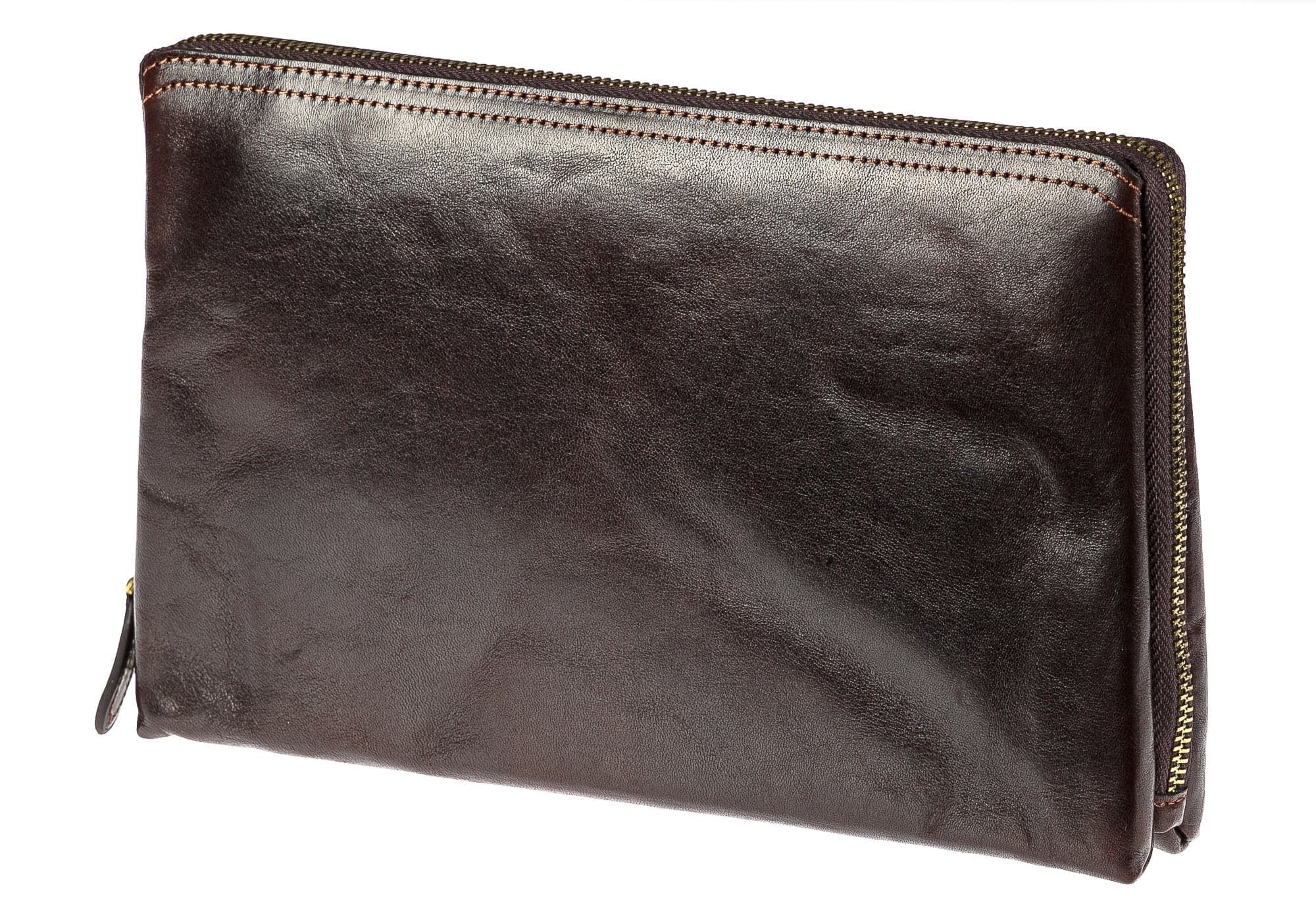  Pochette uomo da polso in vera pelle NATHAN MAXI, colore TESTA MORO, CHIAROSCURO, Made in Italy