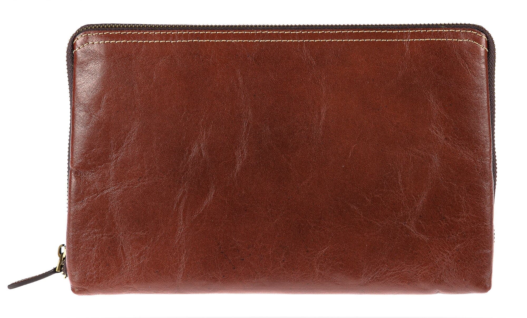 Pochette uomo da polso in vera pelle NATHAN, colore MIELE, CHIAROSCURO, MADE IN ITALY