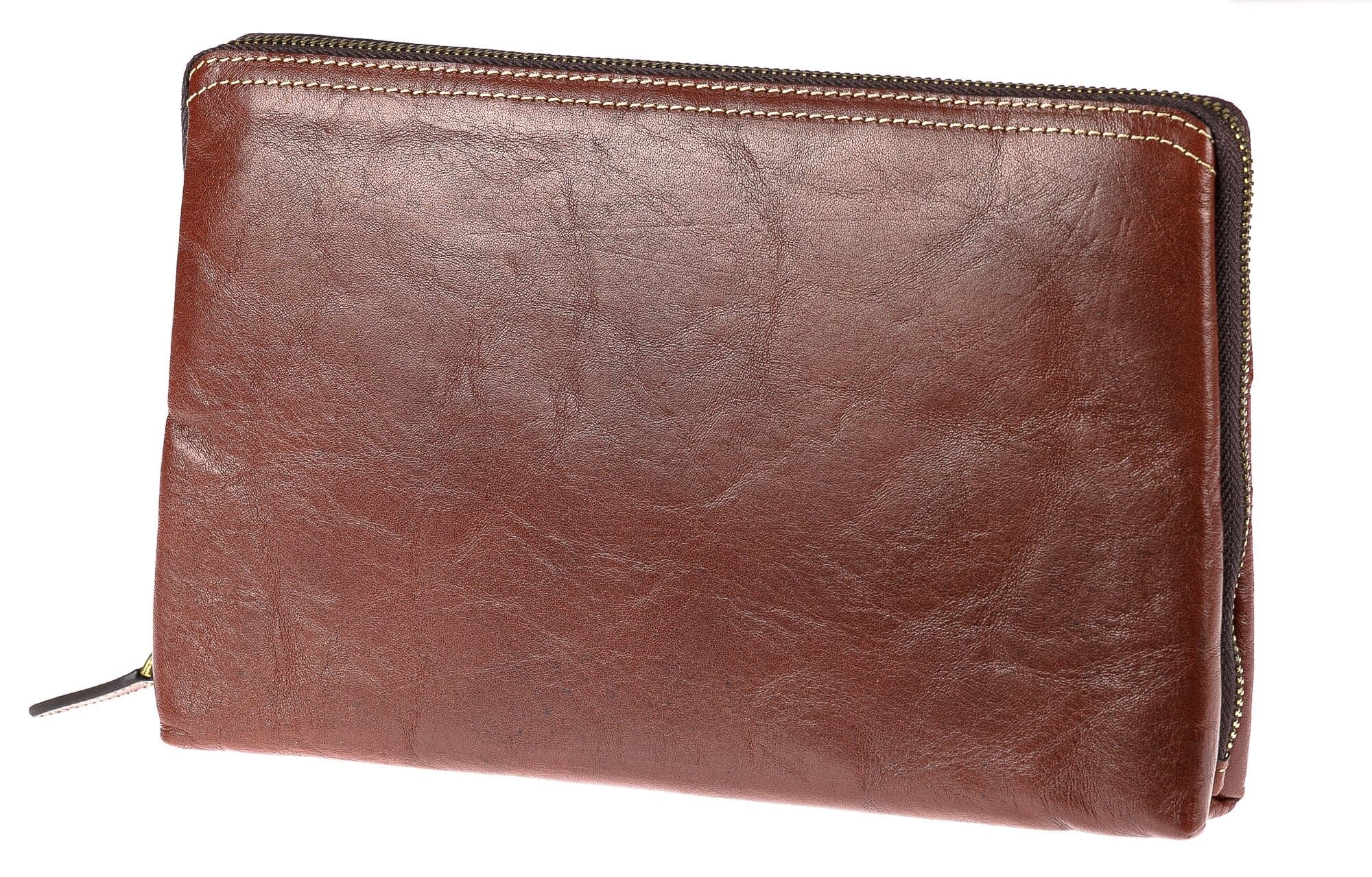  Pochette uomo da polso in vera pelle NATHAN MAXI, colore MIELE, CHIAROSCURO, Made in Italy