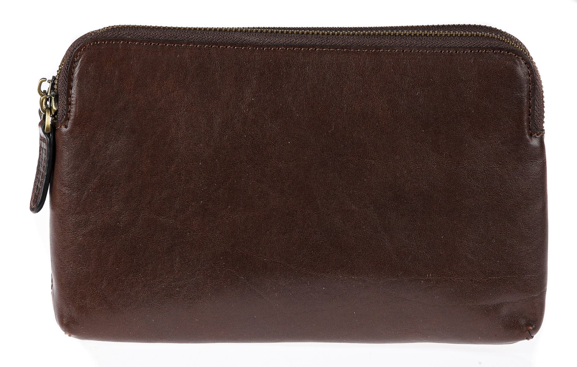 Pochette uomo da polso in vera pelle JAMES, colore TESTA DI MORO, CHIAROSCURO, MADE IN ITALY