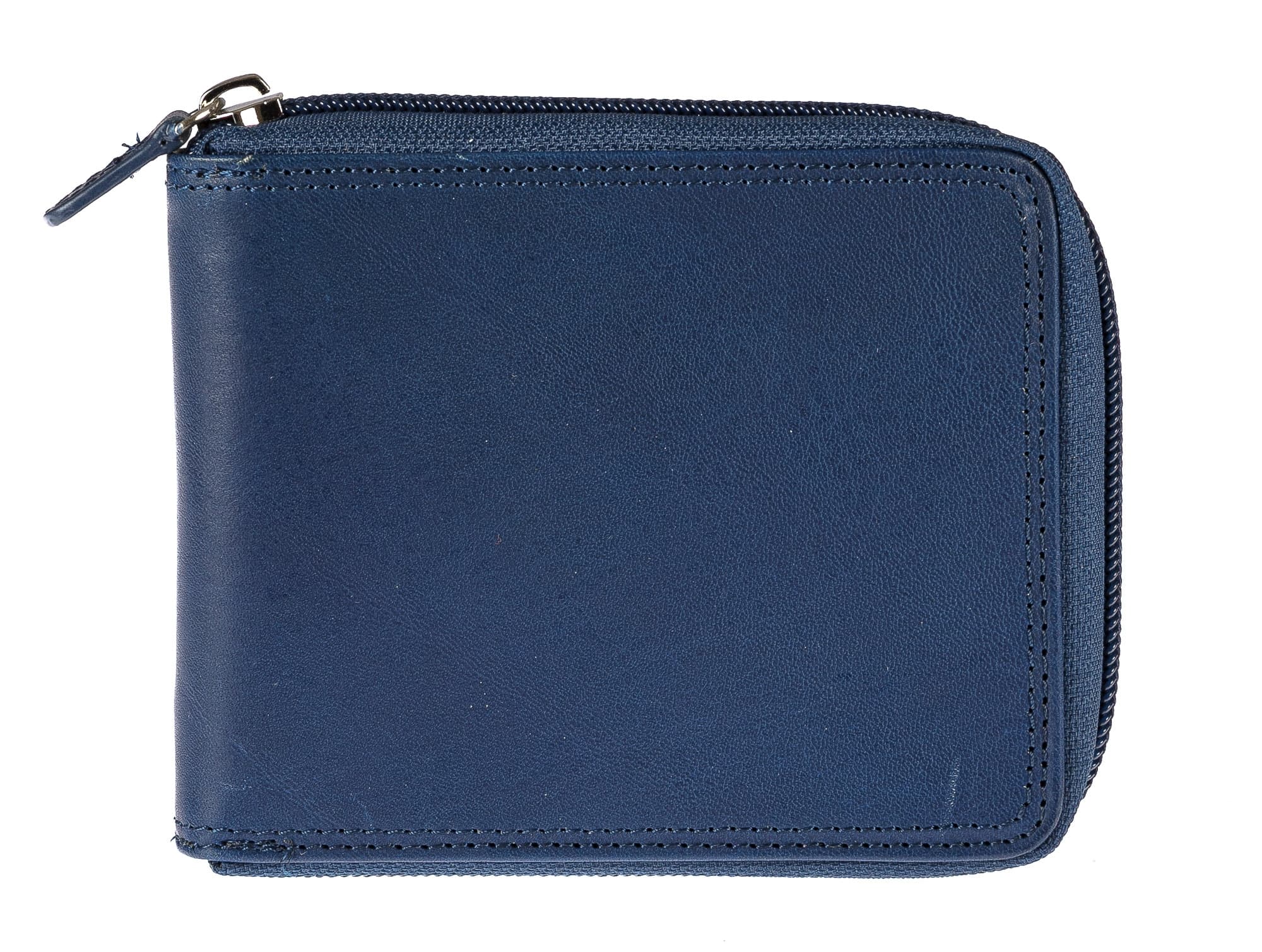 BENIN: portafoglio uomo a zip in cuoio, colore: BLU, Made in Italy