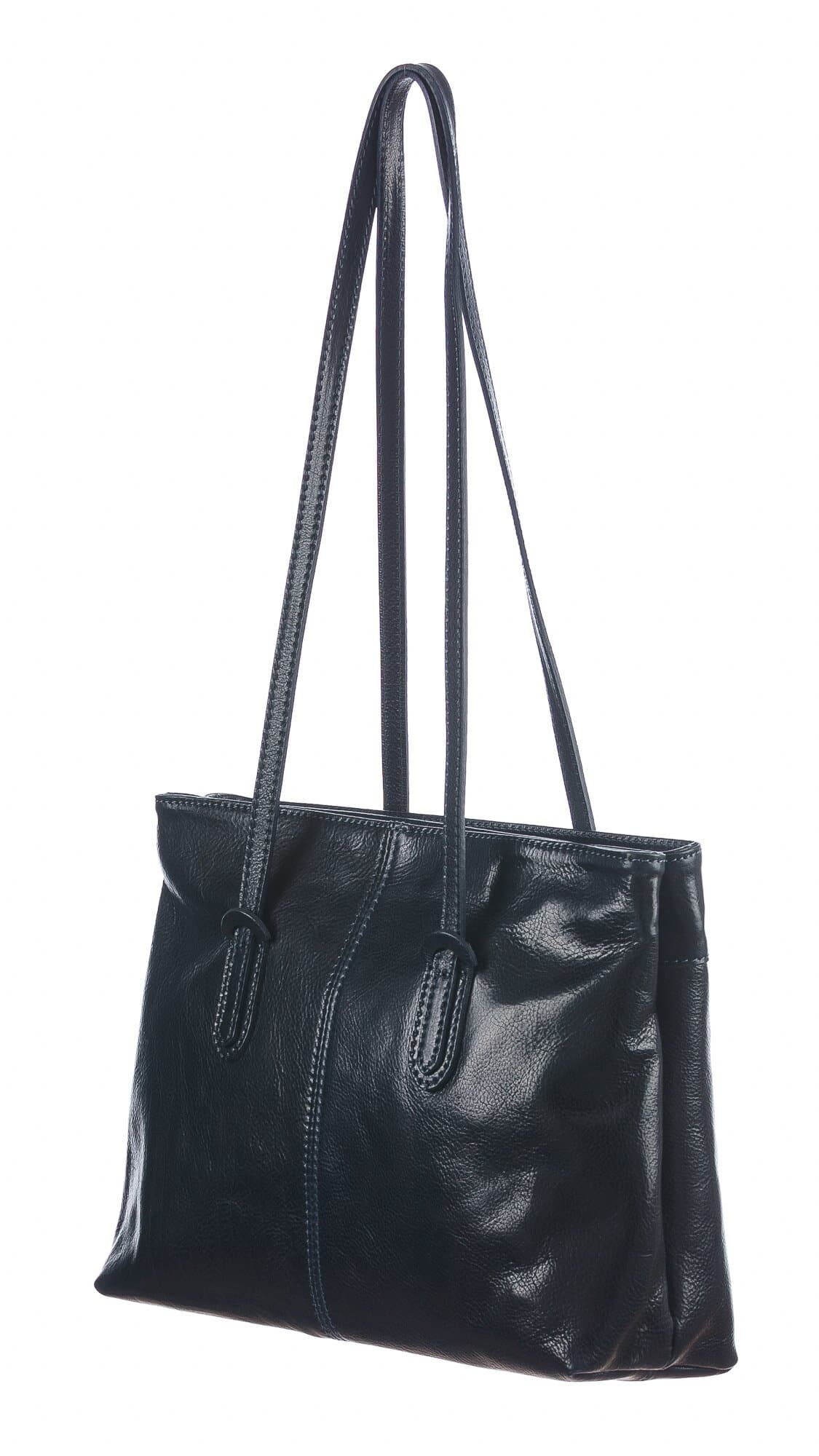  Borsa a spalla da donna in vera pelle MINA MAXI, colore BLU, CHIAROSCURO, Made in Italy