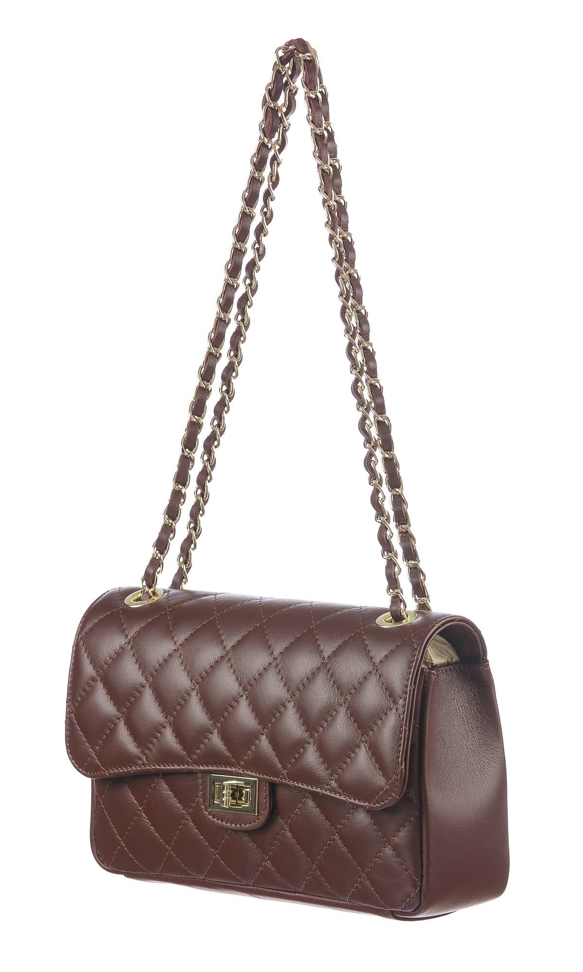 Borsa a spalla da donna in vera pelle CHARLOTTE MEDIUM, colore TESTA MORO, CHIAROSCURO, MADE IN ITALY