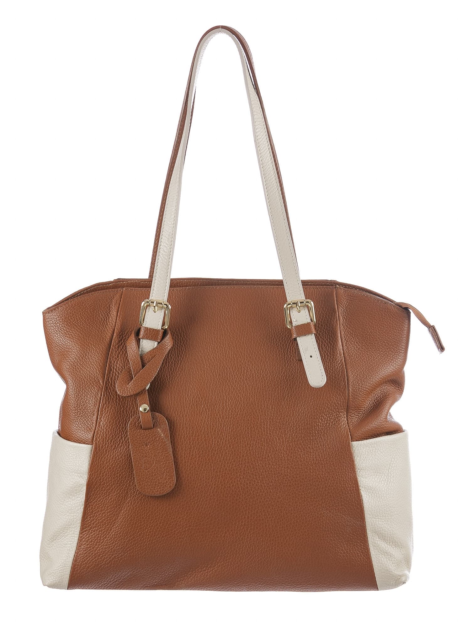 Borsa a spalla da donna in vera pelle CLERY, colore MARRONE/PANNA, CHIARO SCURO, MADE IN ITALY
