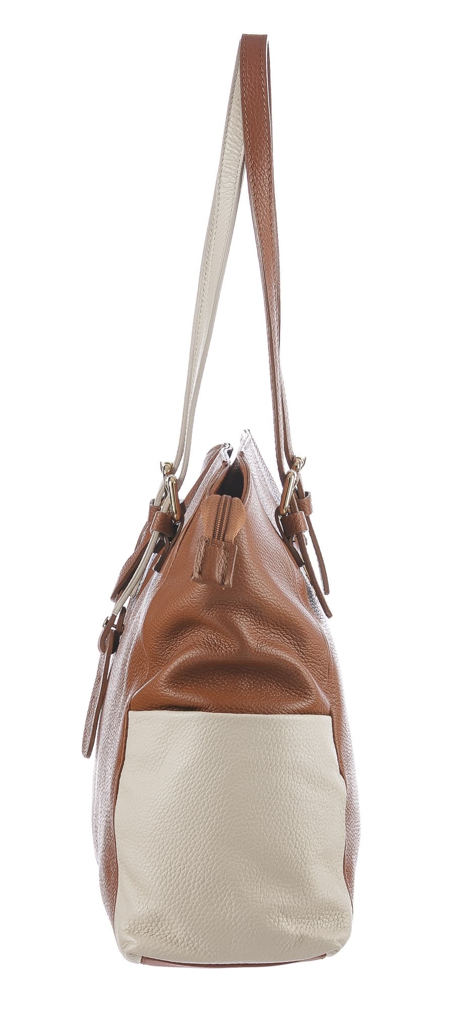 Borsa a spalla da donna in vera pelle CLERY, colore MARRONE/PANNA, CHIARO SCURO, MADE IN ITALY