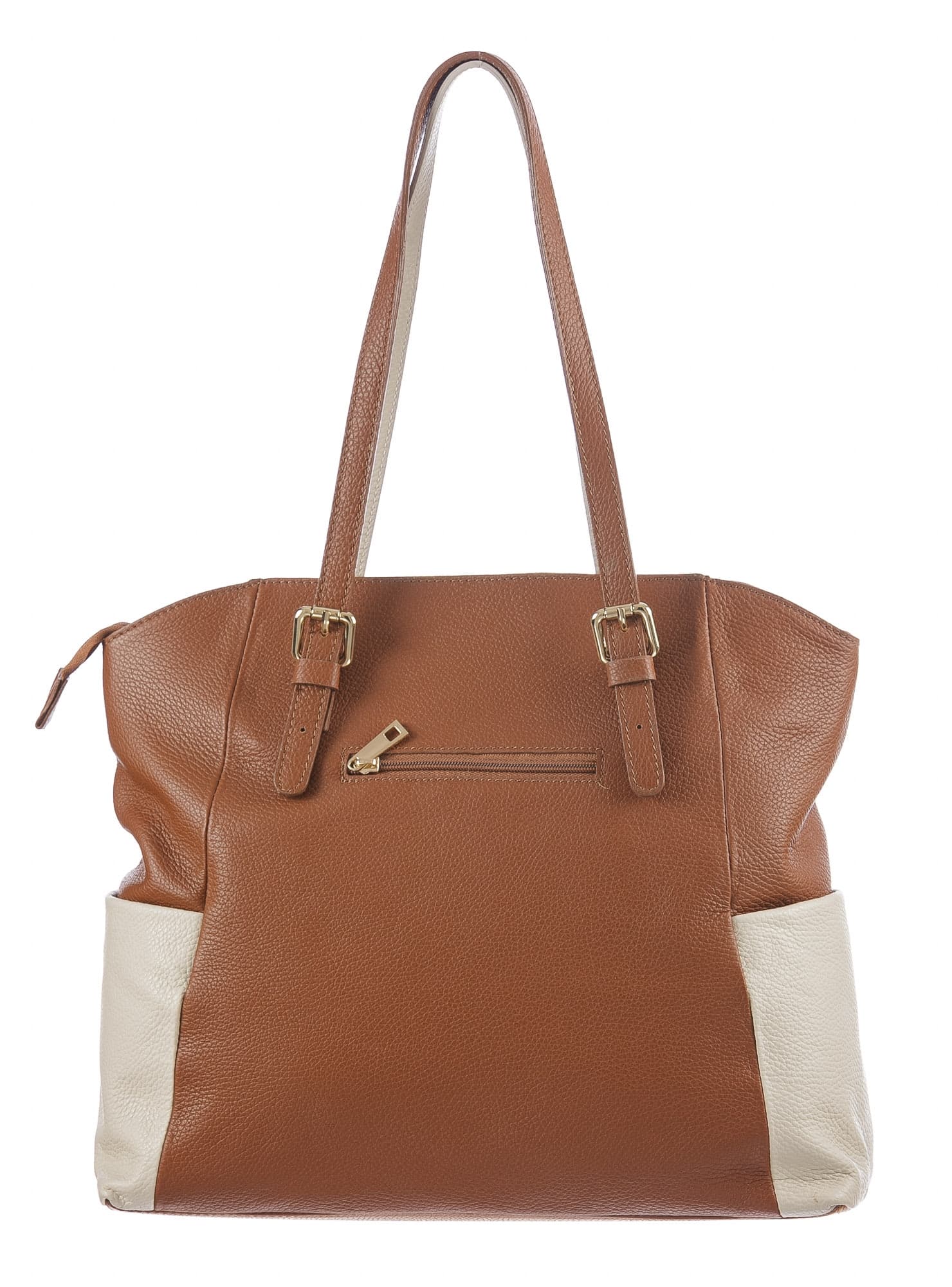 Borsa a spalla da donna in vera pelle CLERY, colore MARRONE/PANNA, CHIARO SCURO, MADE IN ITALY