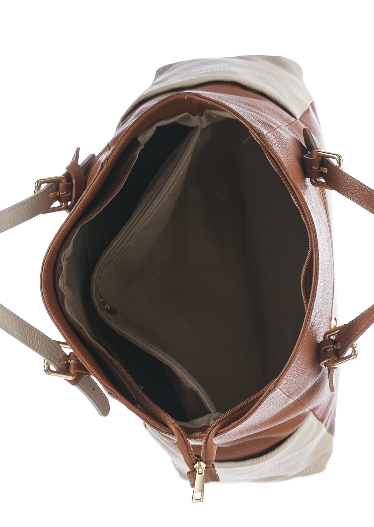 Borsa a spalla da donna in vera pelle CLERY, colore MARRONE/PANNA, CHIARO SCURO, MADE IN ITALY