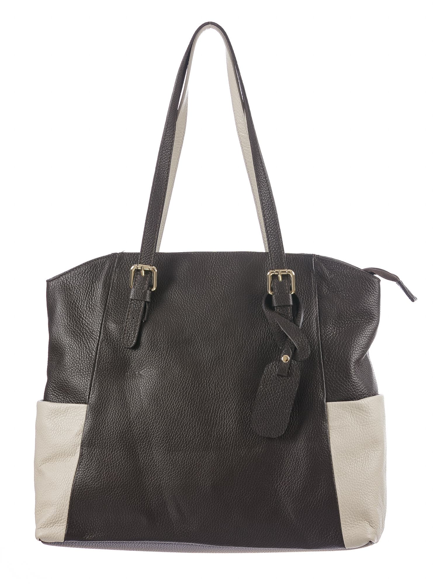 Borsa a spalla da donna in vera pelle CLERY, colore TESTA MORO/PANNA, CHIARO SCURO, MADE IN ITALY
