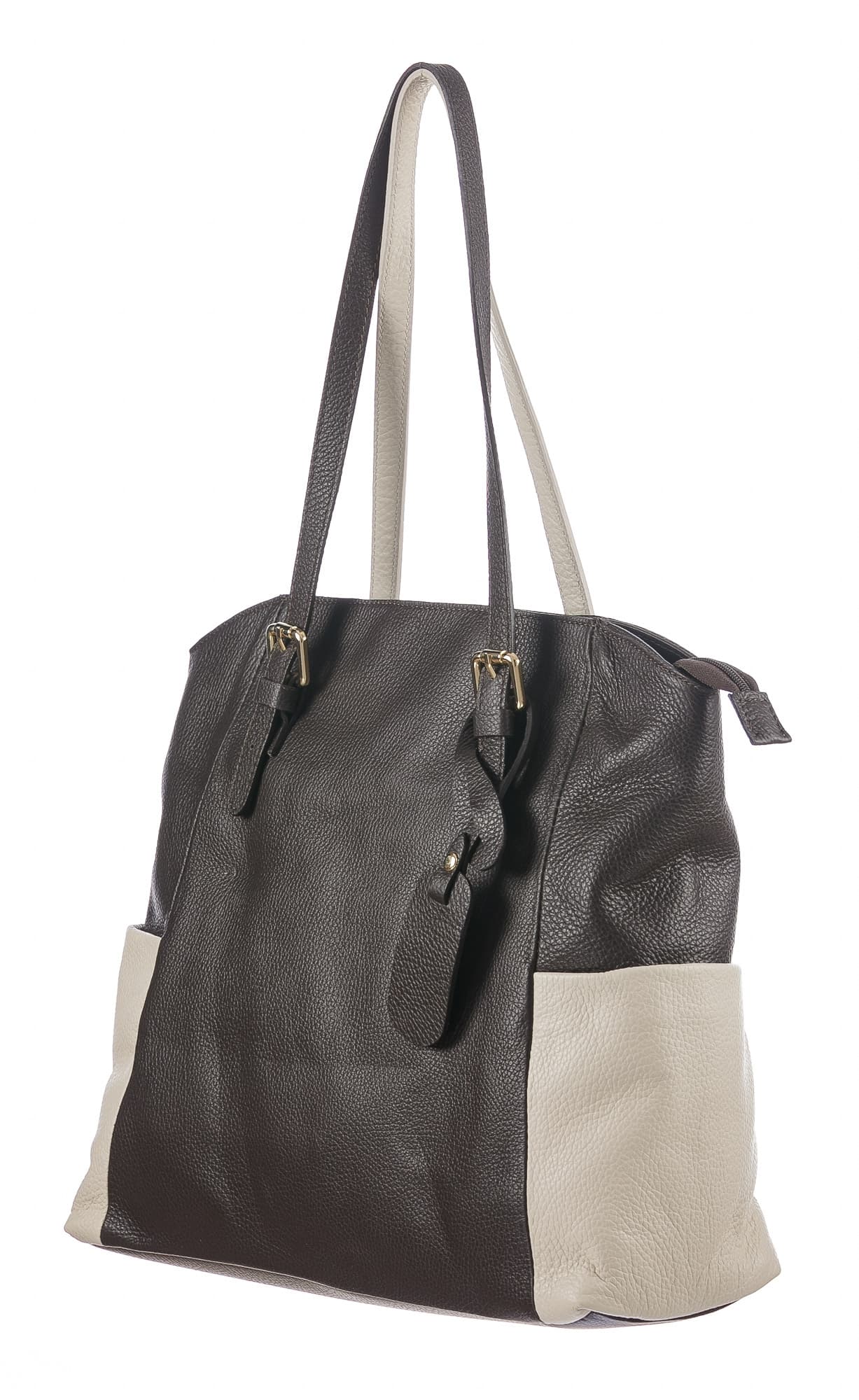 Borsa a spalla da donna in vera pelle CLERY, colore TESTA MORO/PANNA, CHIARO SCURO, MADE IN ITALY