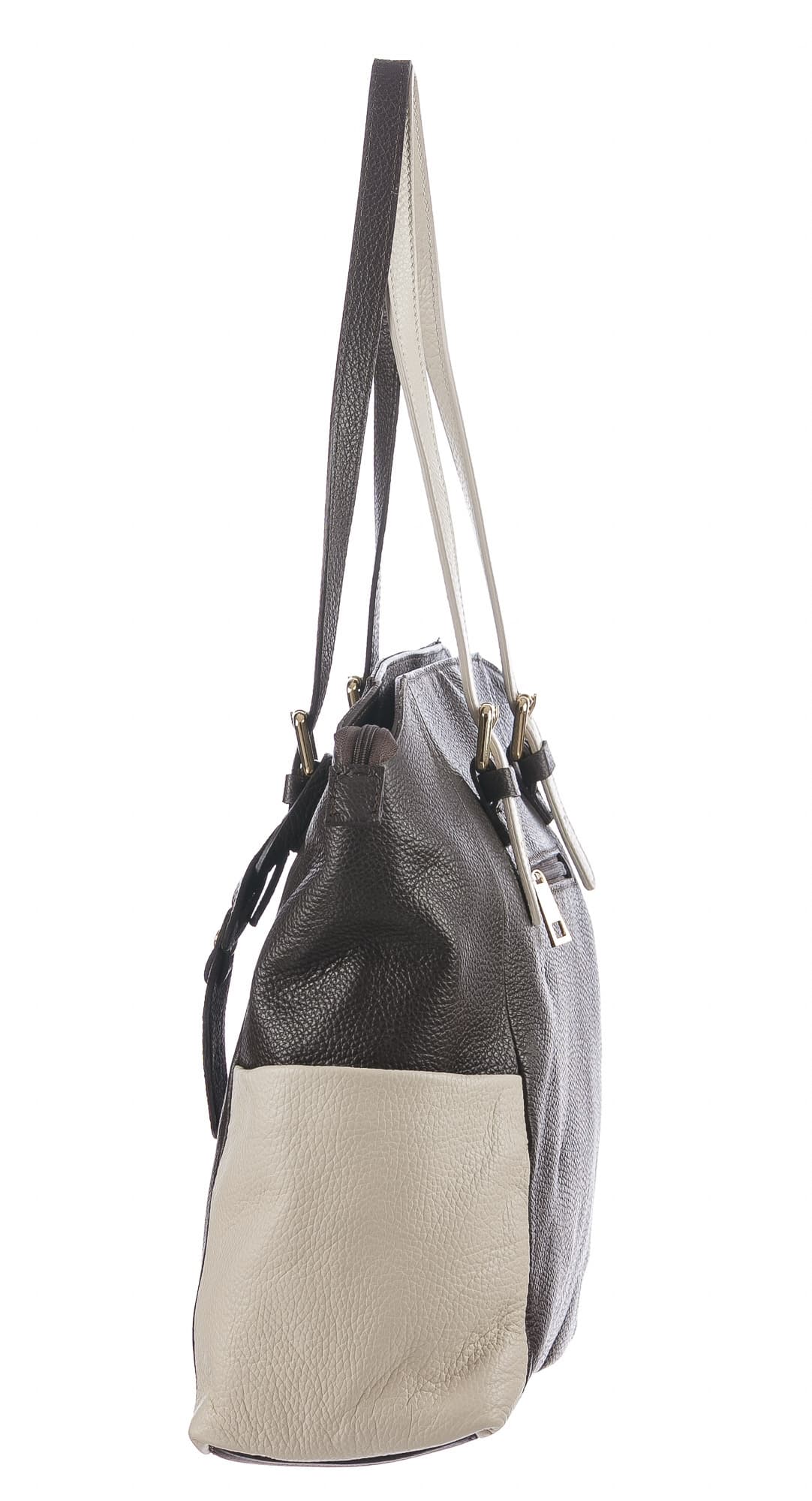 Borsa a spalla da donna in vera pelle CLERY, colore TESTA MORO/PANNA, CHIARO SCURO, MADE IN ITALY