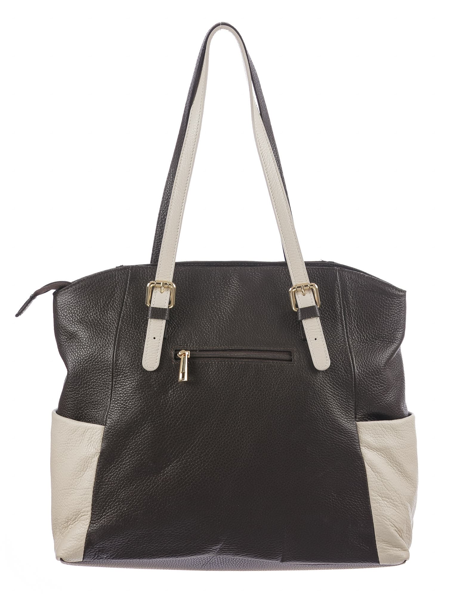 Borsa a spalla da donna in vera pelle CLERY, colore TESTA MORO/PANNA, CHIARO SCURO, MADE IN ITALY