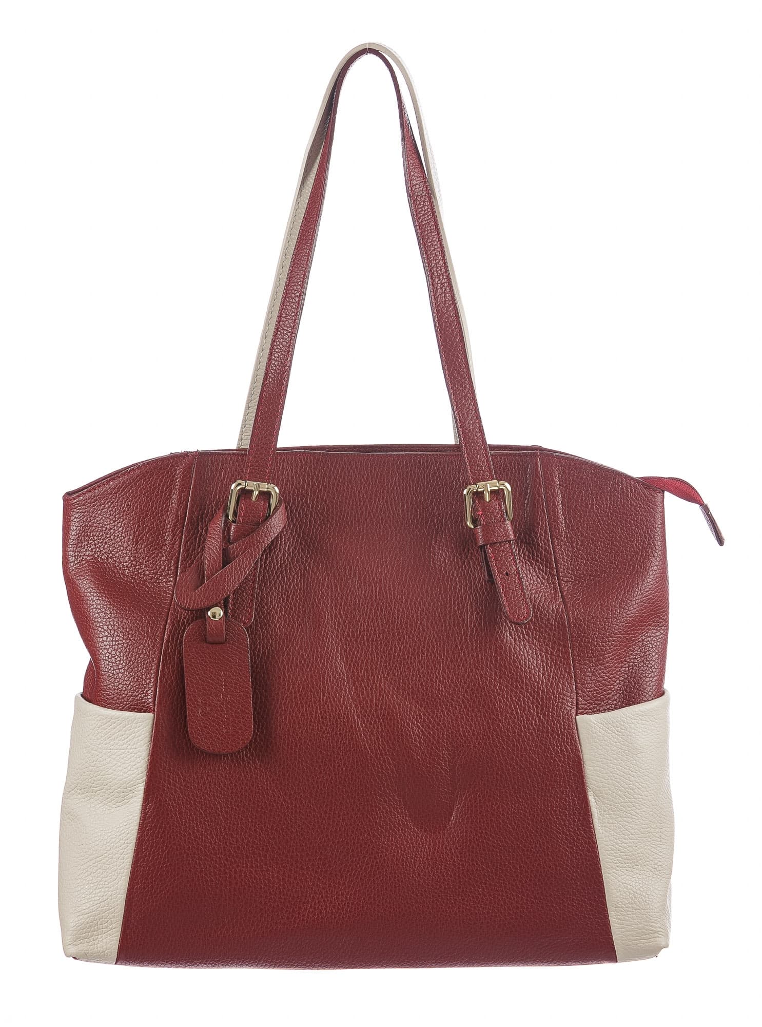 Borsa a spalla da donna in vera pelle CLERY, colore ROSSO/PANNA, CHIARO SCURO, MADE IN ITALY