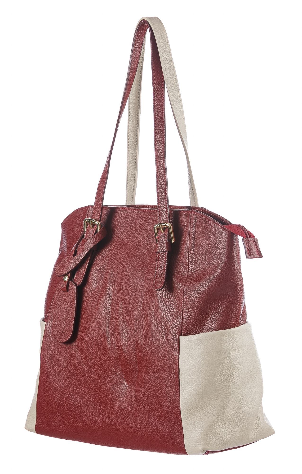 Borsa a spalla da donna in vera pelle CLERY, colore ROSSO/PANNA, CHIARO SCURO, MADE IN ITALY
