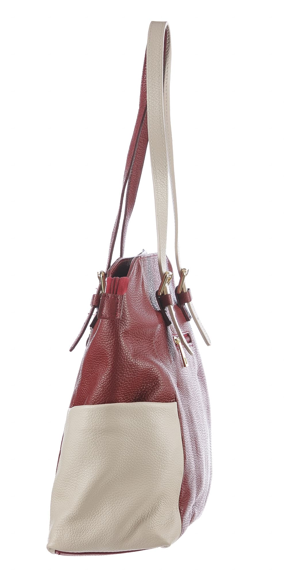 Borsa a spalla da donna in vera pelle CLERY, colore ROSSO/PANNA, CHIARO SCURO, MADE IN ITALY