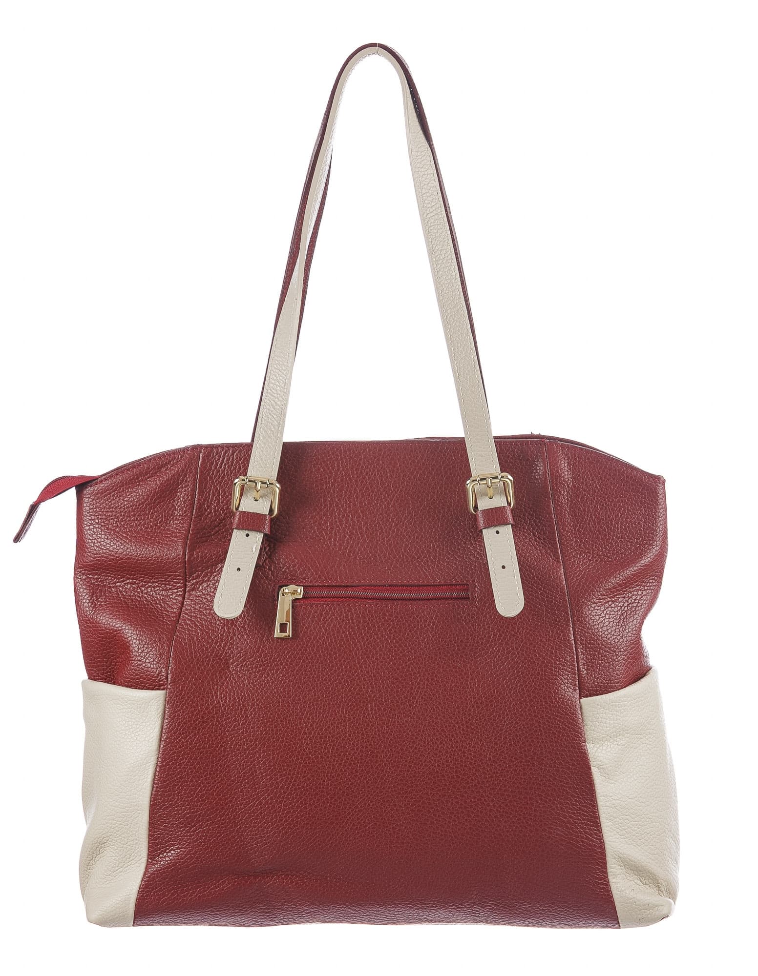 Borsa a spalla da donna in vera pelle CLERY, colore ROSSO/PANNA, CHIARO SCURO, MADE IN ITALY