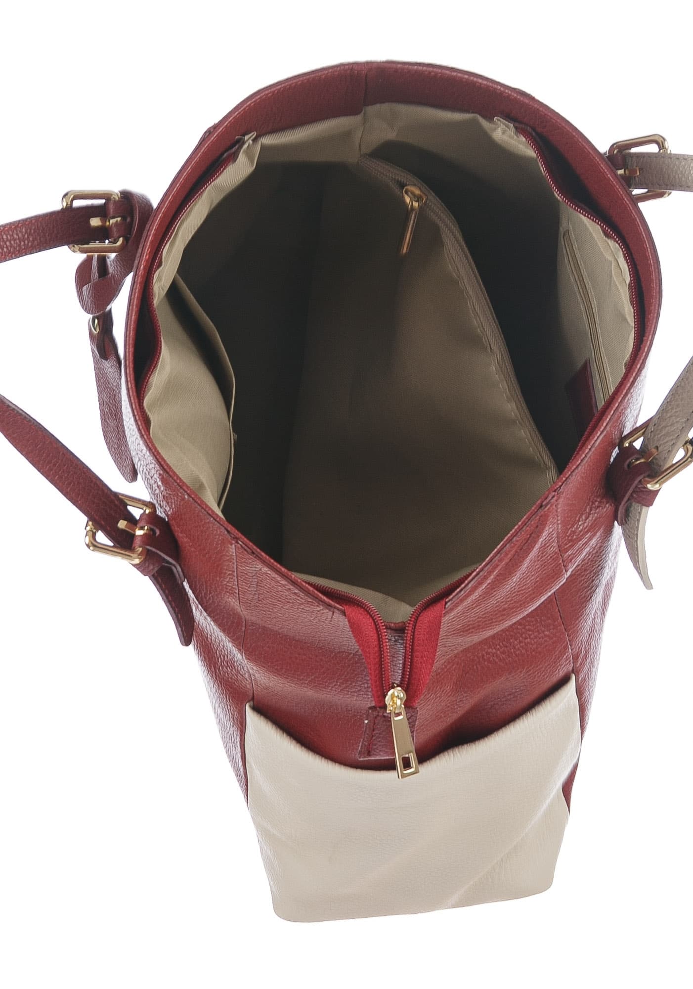 Borsa a spalla da donna in vera pelle CLERY, colore ROSSO/PANNA, CHIARO SCURO, MADE IN ITALY