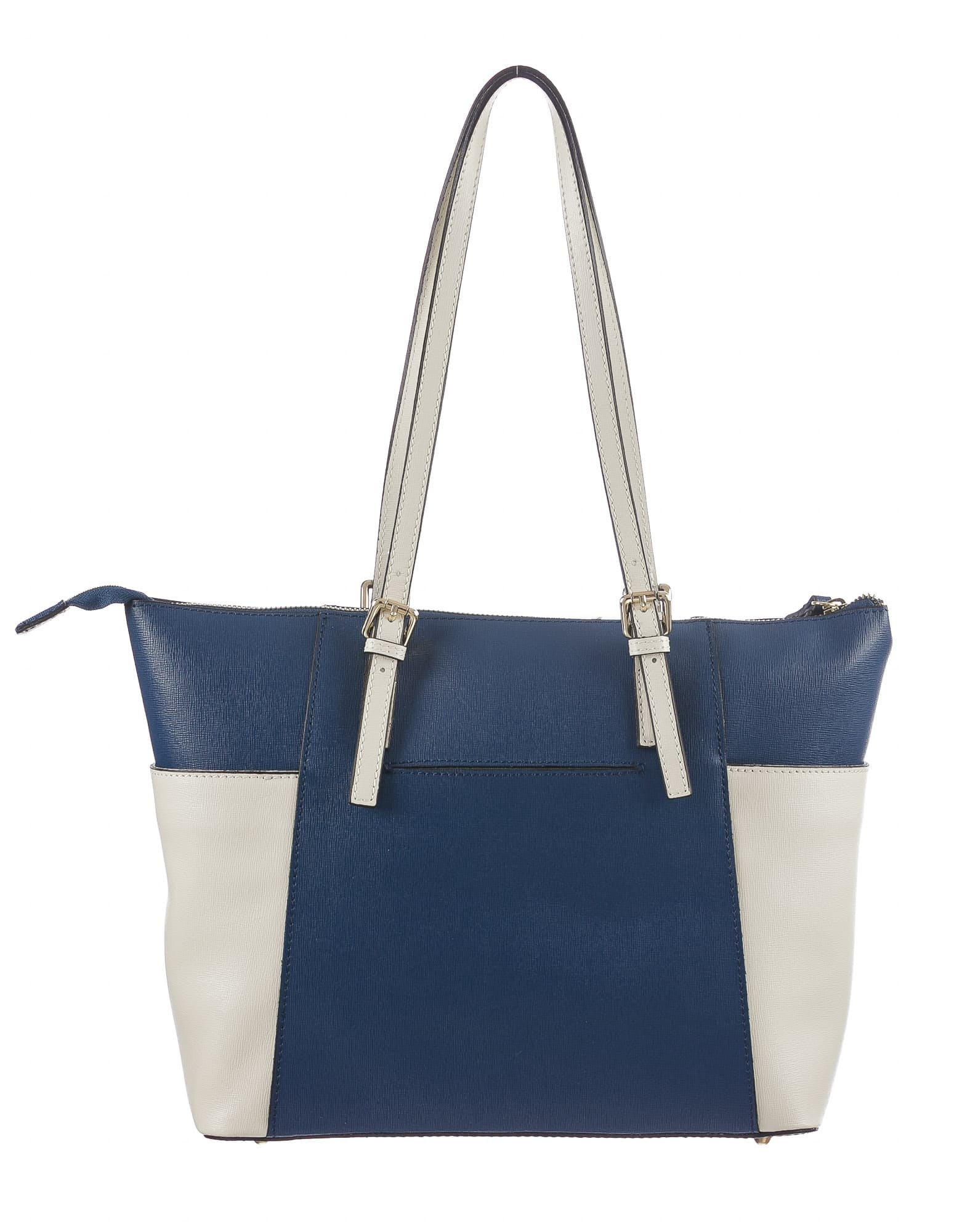 Borsa a spalla da donna in vera pelle CLERY, colore BLU/PANNA, CHIARO SCURO, MADE IN ITALY